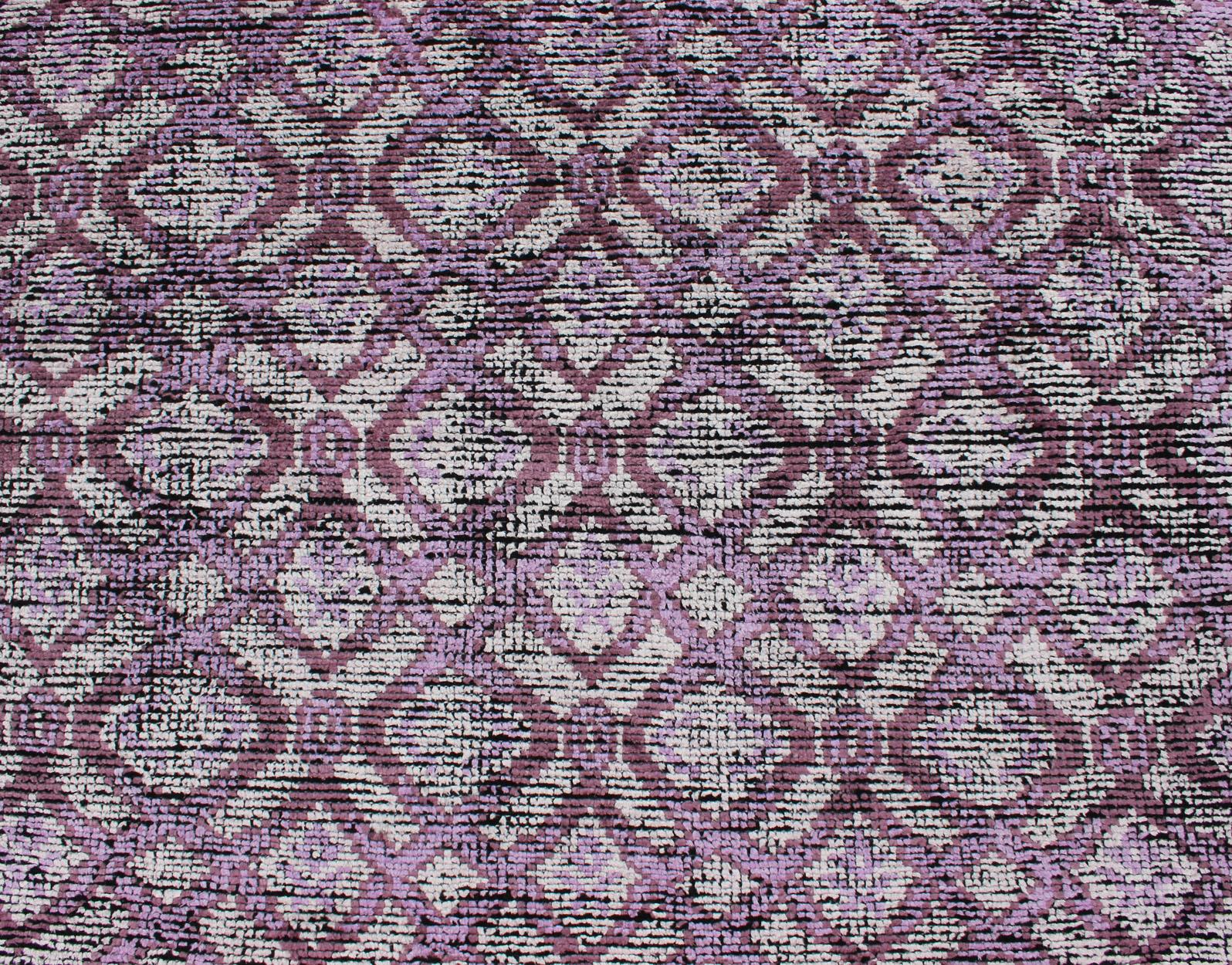 Contemporary Silk Modern Distressed Rug in Light Purple by Keivan Woven Arts  For Sale