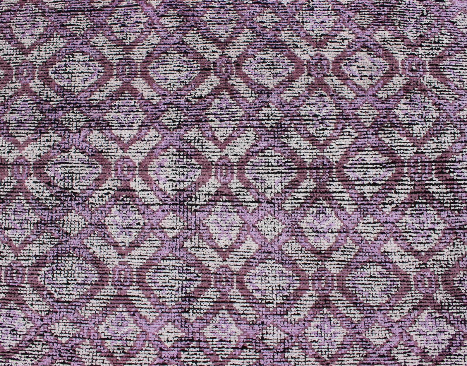 Contemporary Silk Modern Distressed Rug in Light Purple by Keivan Woven Arts For Sale