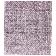 Silk Modern Distressed Rug in Light Purple, Gray and White