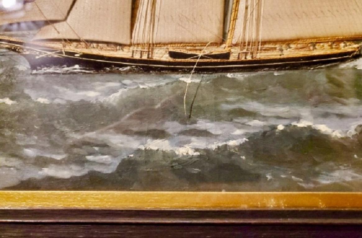 Late Victorian Silk Mounted Oil on Canvas Seascape by Thomas Willis, circa 1880