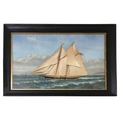 Silk Mounted Oil on Canvas Seascape by Thomas Willis, circa 1880