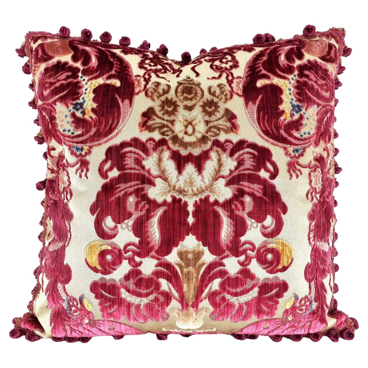 Silk Multicolored Velvet Pillow Luigi Bevilacqua Red Fioroni Pattern