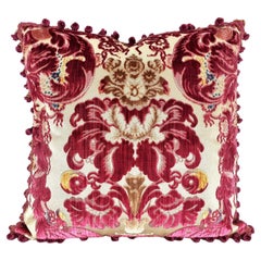 Silk Multicolored Velvet Pillow Luigi Bevilacqua Red Fioroni Pattern