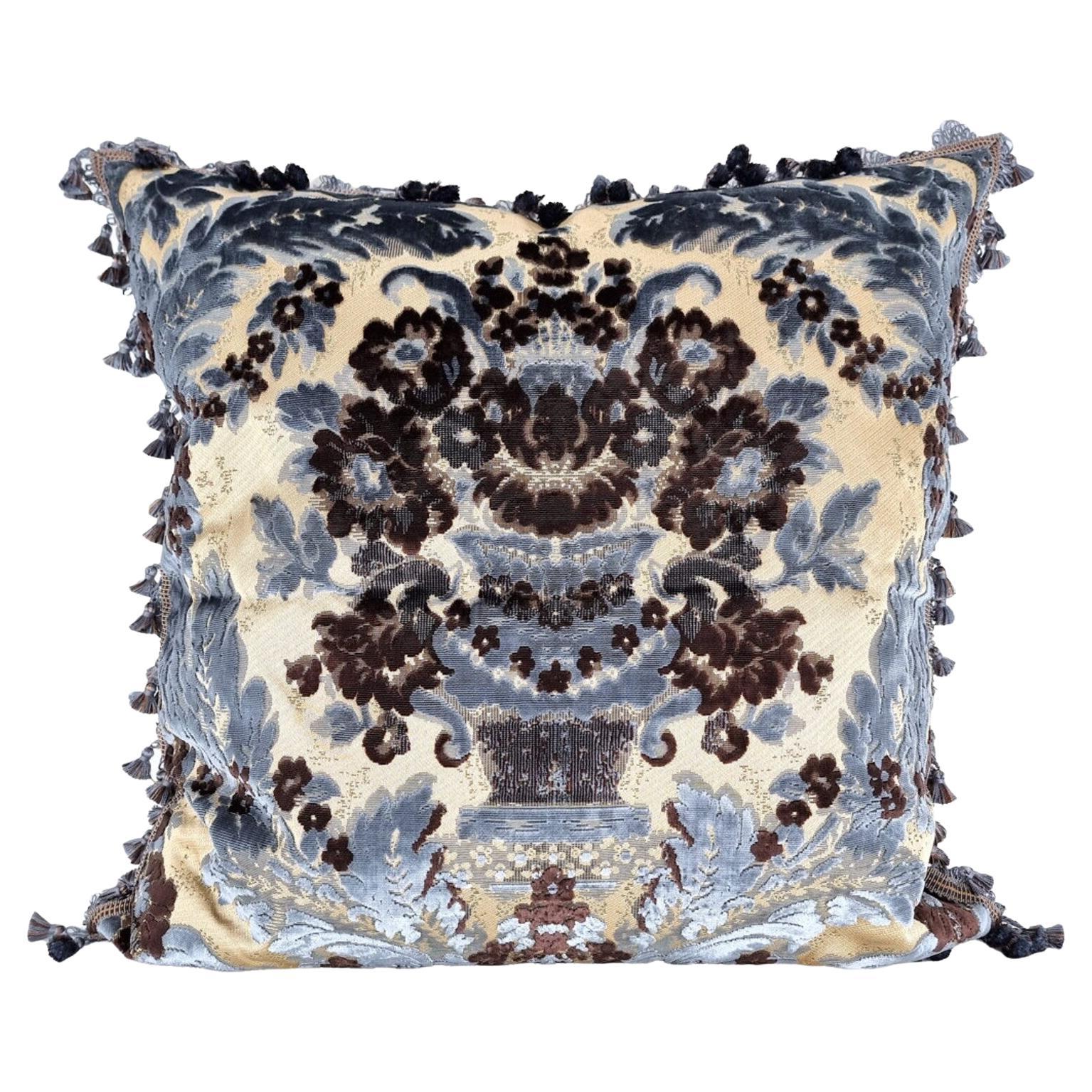 Silk Multi-Coloured Velvet Pillow Case Luigi Bevilacqua Giardino Antico Pattern For Sale