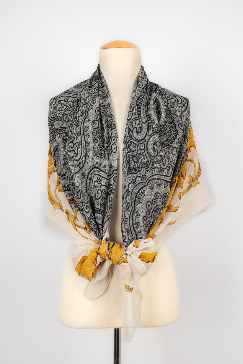 Brown Silk Muslin Stole in White and Yellow For Sale