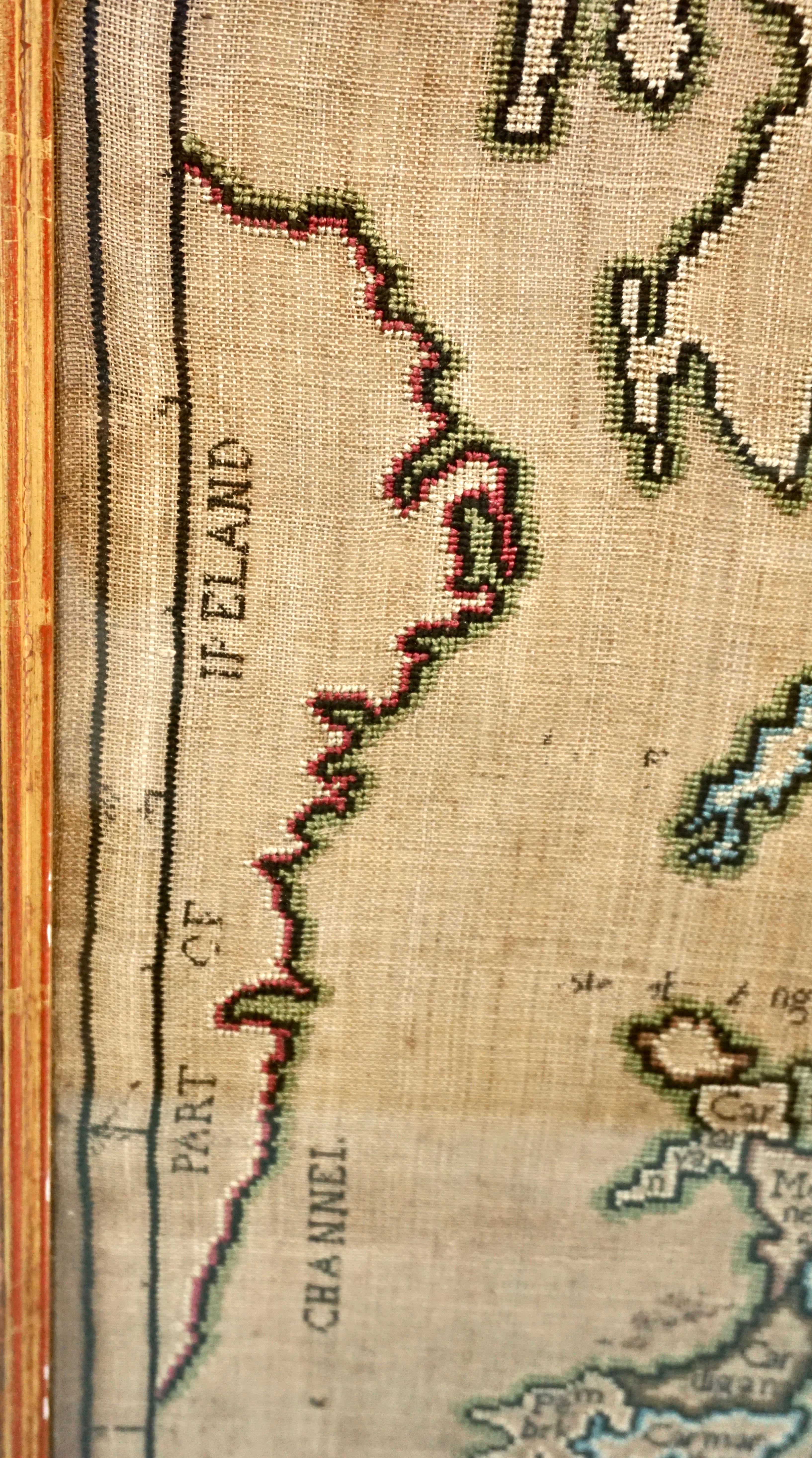 Silk Needlework Map of England and Wales Signed Anna Brewster Dated 1783 4
