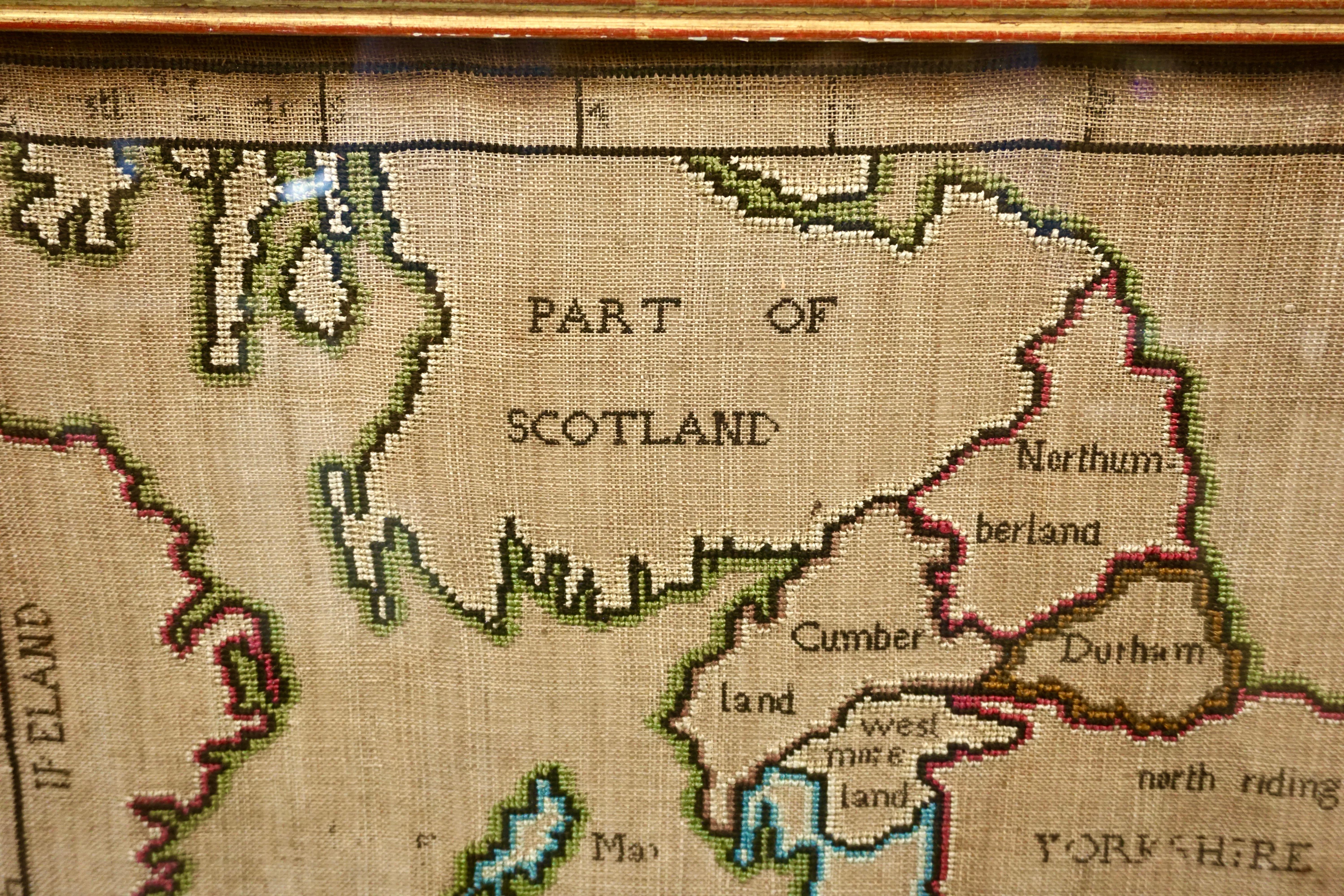 Silk Needlework Map of England and Wales Signed Anna Brewster Dated 1783 1