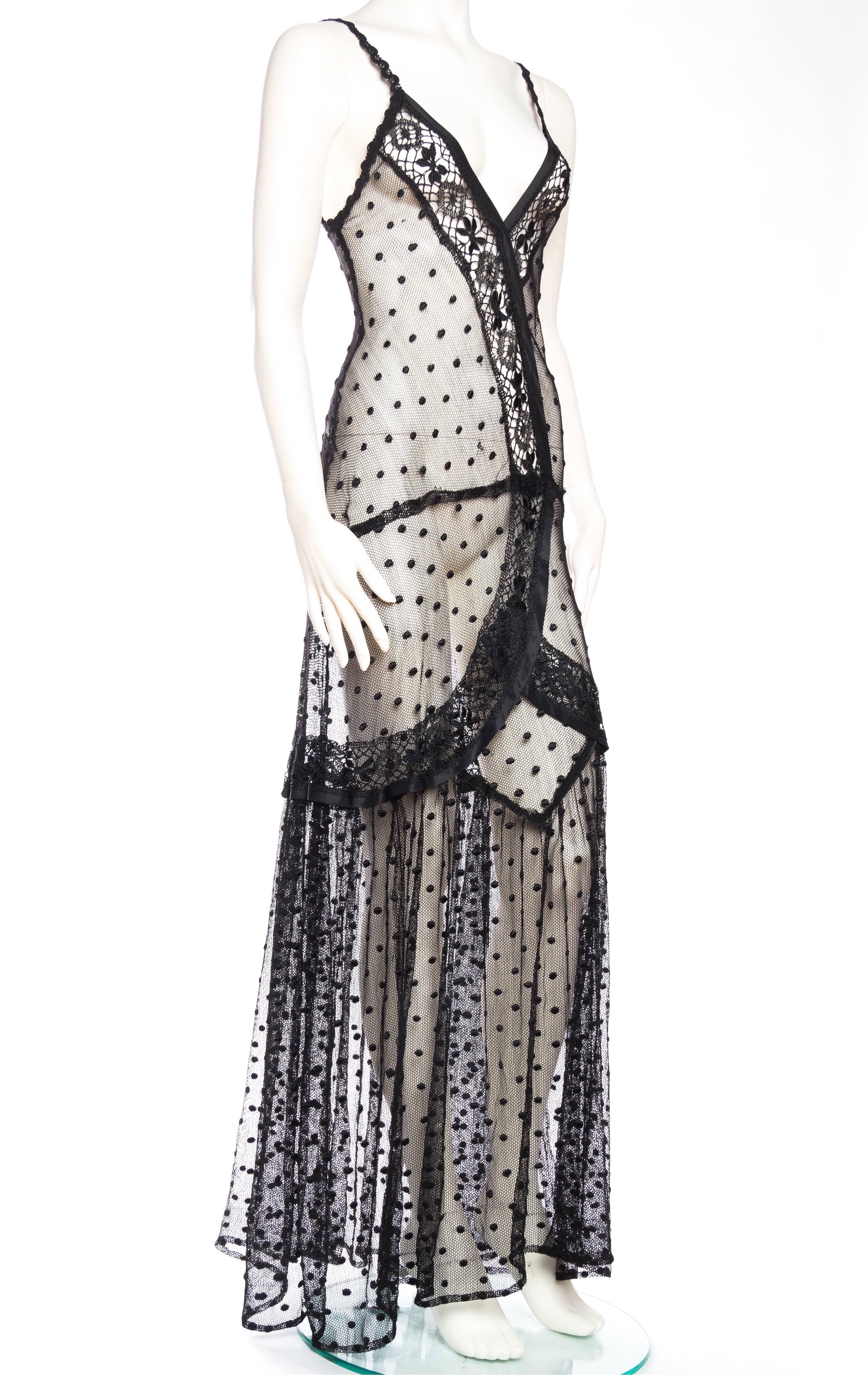 Silk Net and Lace Edwardian Sheer Black Gown In Excellent Condition For Sale In New York, NY