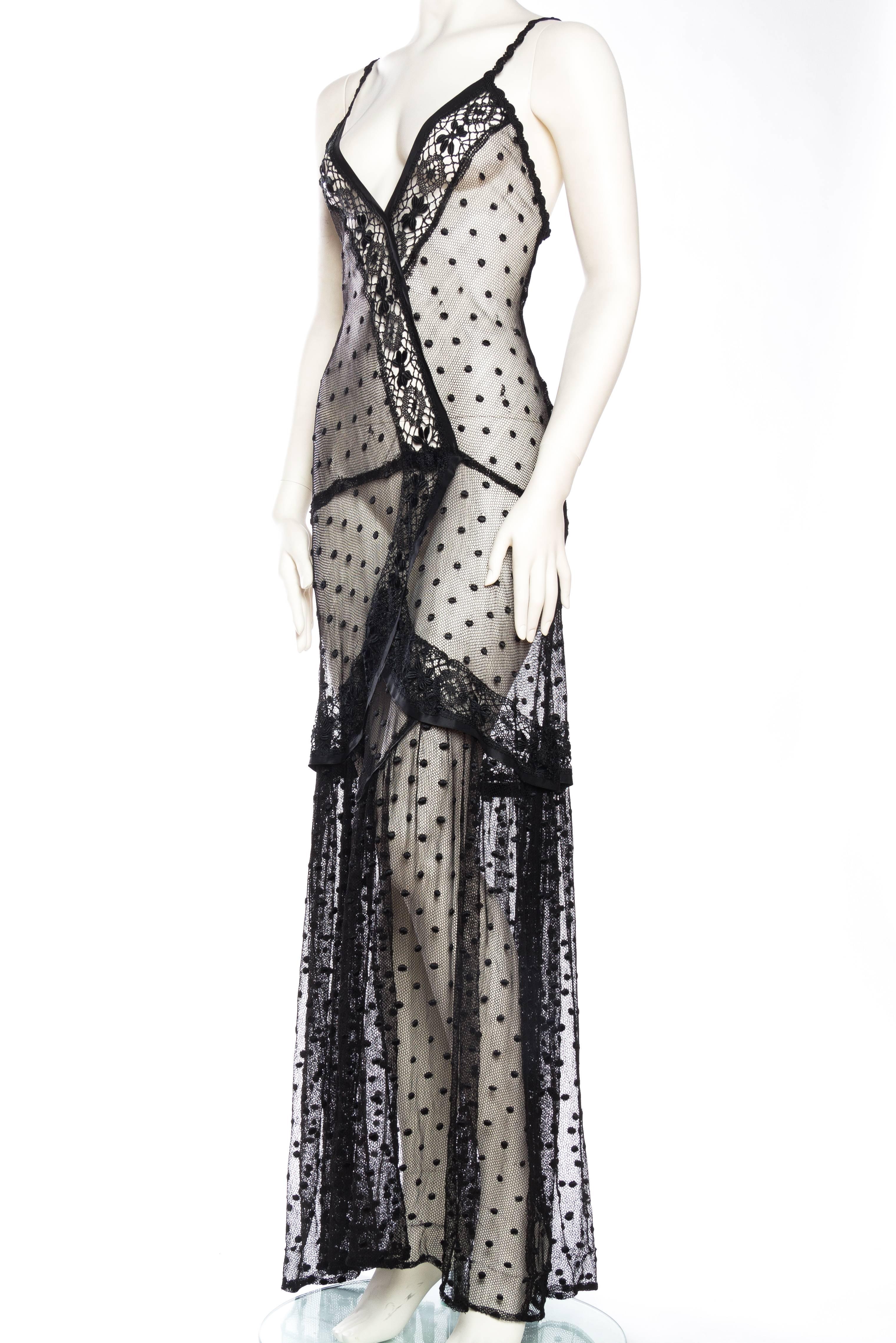 Women's Silk Net and Lace Edwardian Sheer Black Gown For Sale