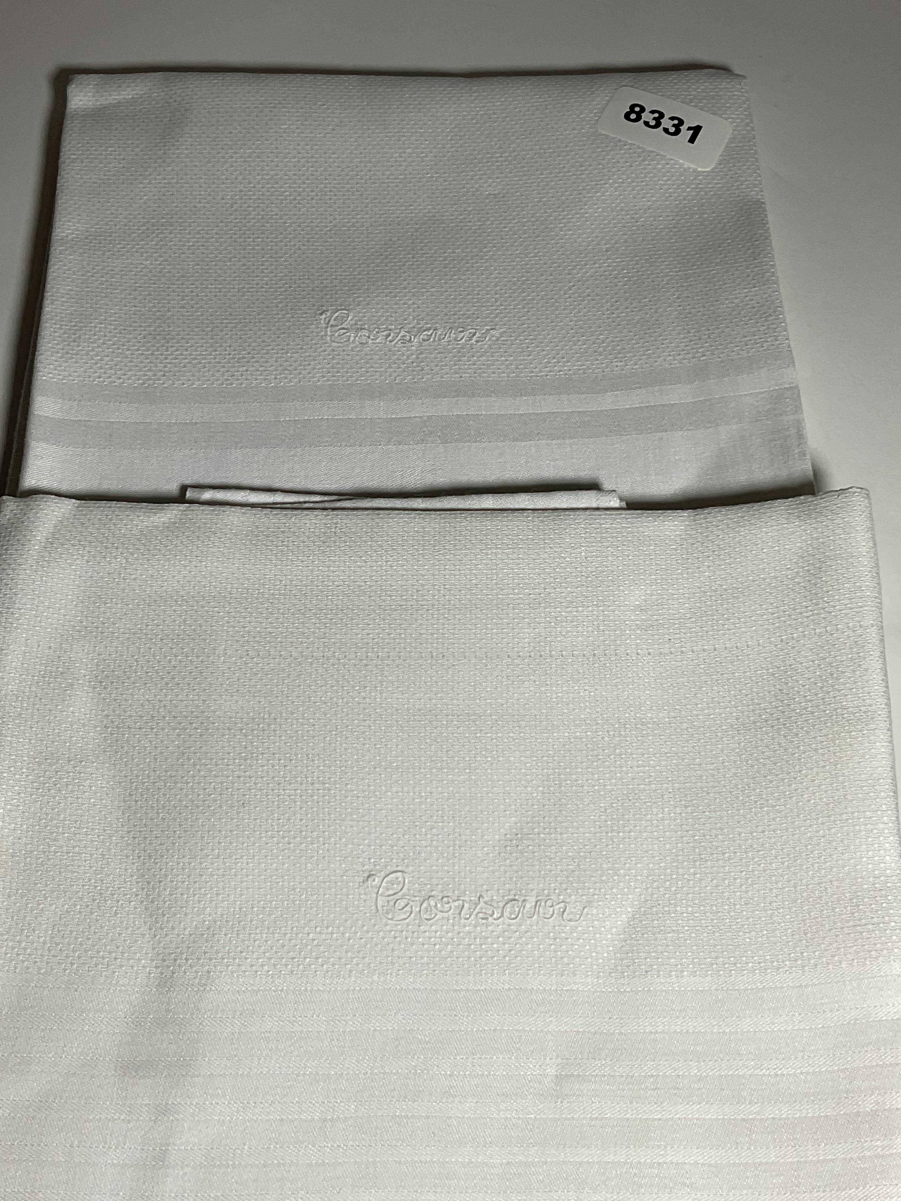 Pair of linen napkins from J Pierpont Morgan's private steam Yacht Corsair. Corsair is embroidered onto the napkins. Very soft and nice. Most certainly would have been used by J.P. himself. Very rare lot for the nautical or textile collector. Dims.