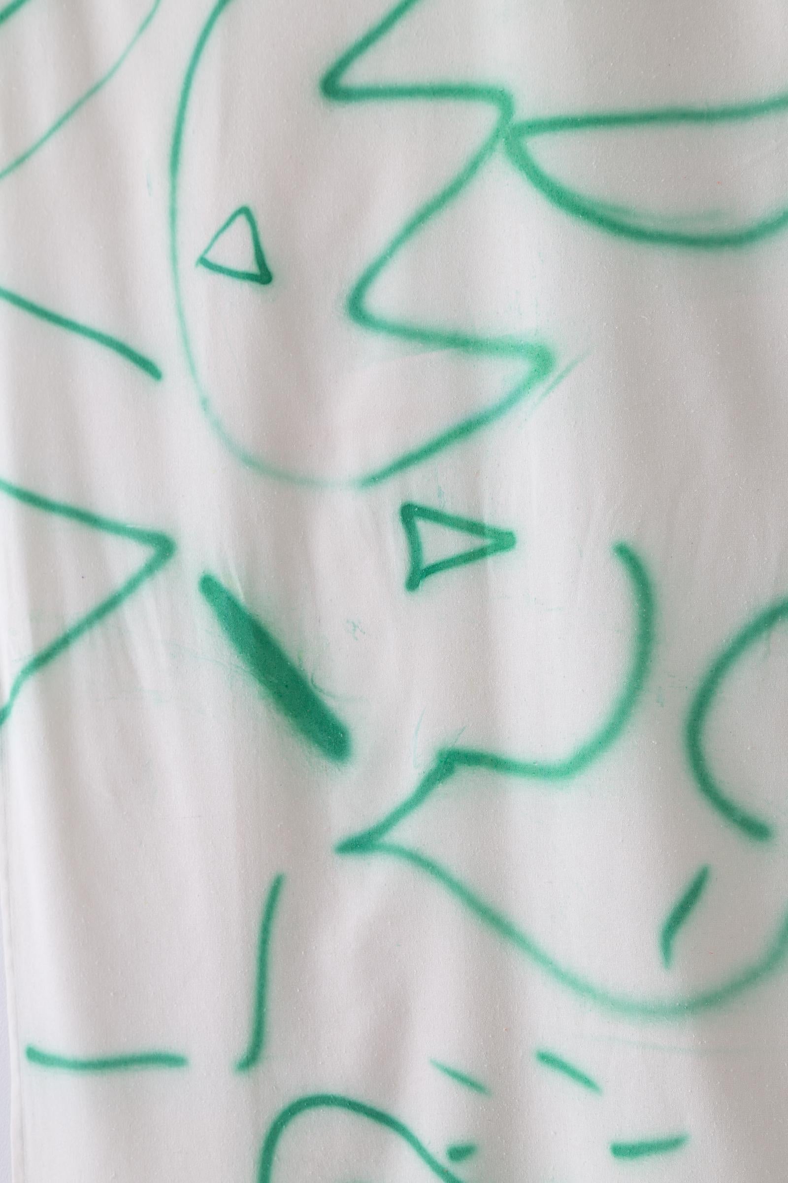 Silk Noil Hand-Painted Green Lines Curtain Fabric Yardage In New Condition For Sale In Brooklyn, NY