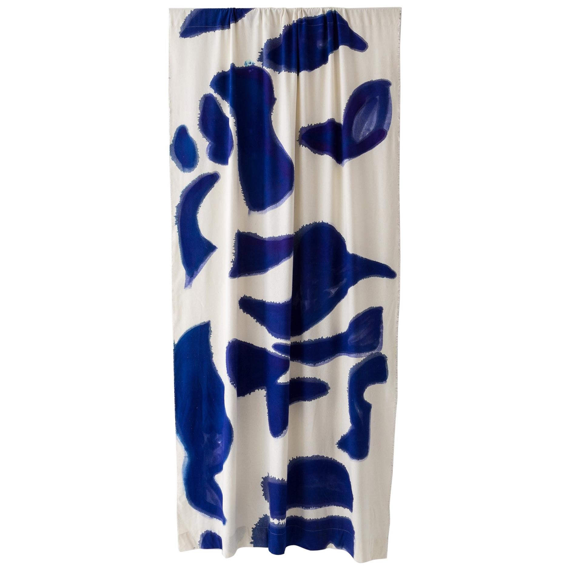 Silk Noil Single Hue Hand-Painted Blue Amoeba Curtains Fabric Yardage