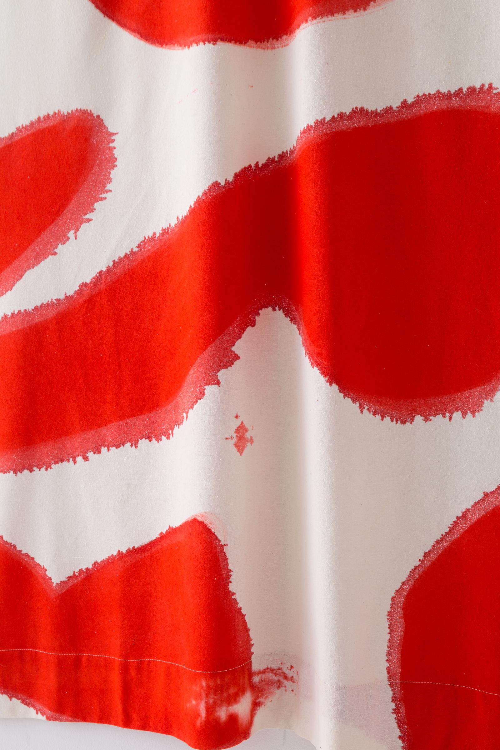 Soie Garniture de tissu pour rideaux Amoeba rouge en soie à teinte unique peinte à la main en vente
