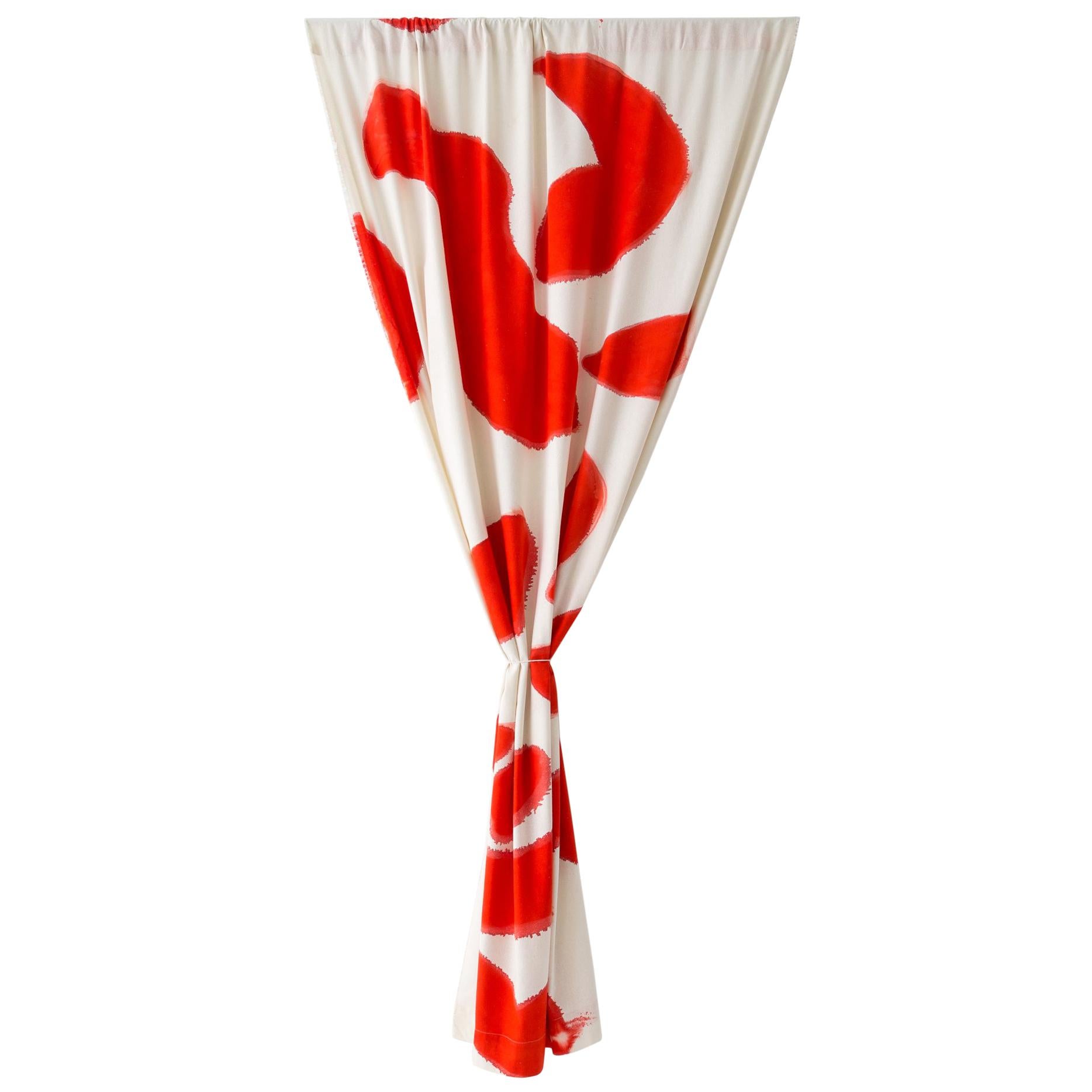 Silk Noil Single Hue Hand-Painted Red Amoeba Curtains Fabric Yardage