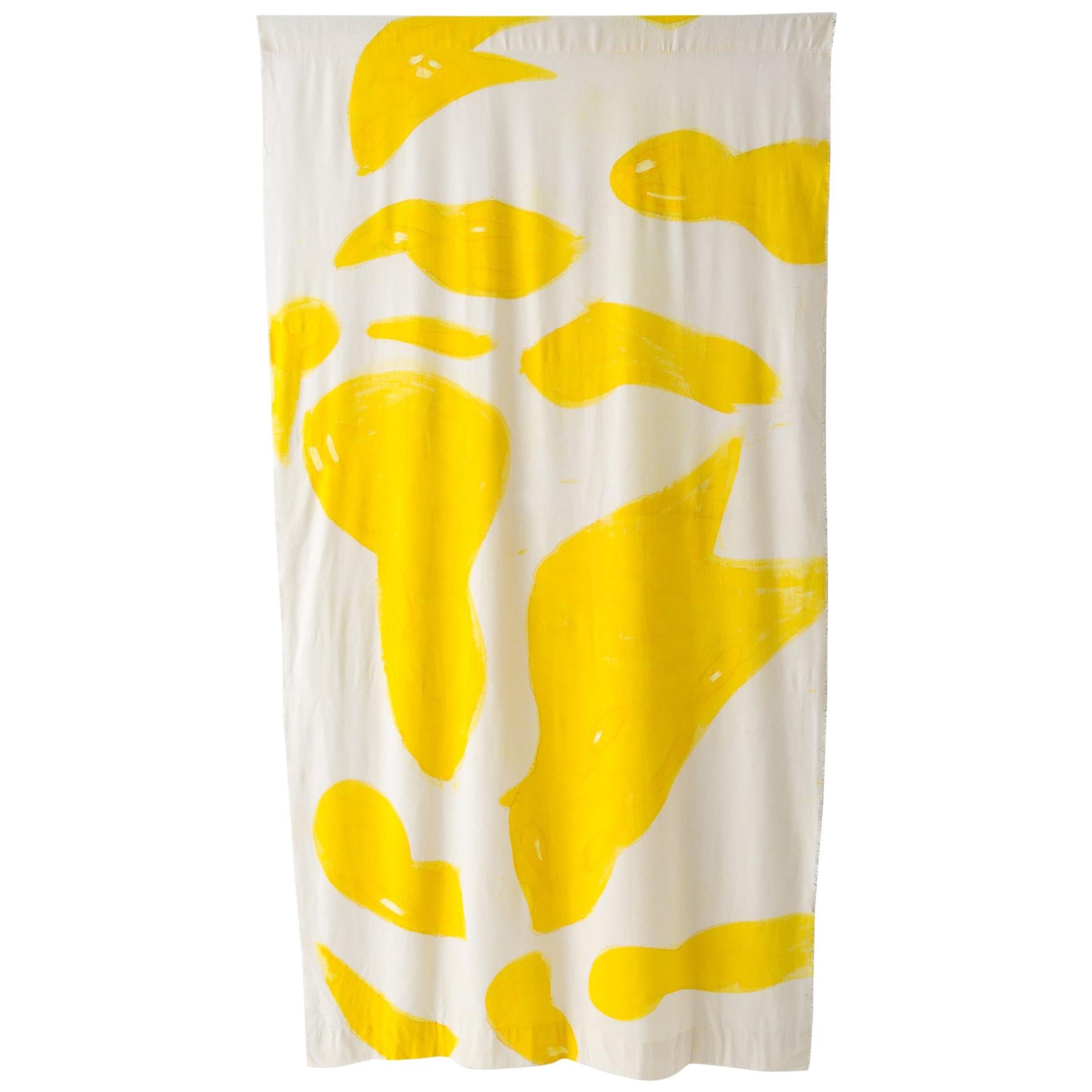 Silk Noil Single Hue Hand-Painted Yellow Amoeba Curtains Fabric Yardage