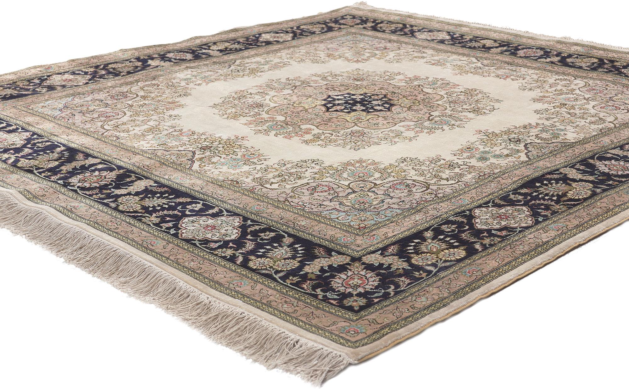 78622 Vintage Turkish Kayseri Rug, 04'10 x 05'02. 
Emulating timeless style with incredible detail and texture, this silk on silk vintage Turkish Kayseri rug is a captivating vision of woven beauty. The decadent floral design and soft earthy
