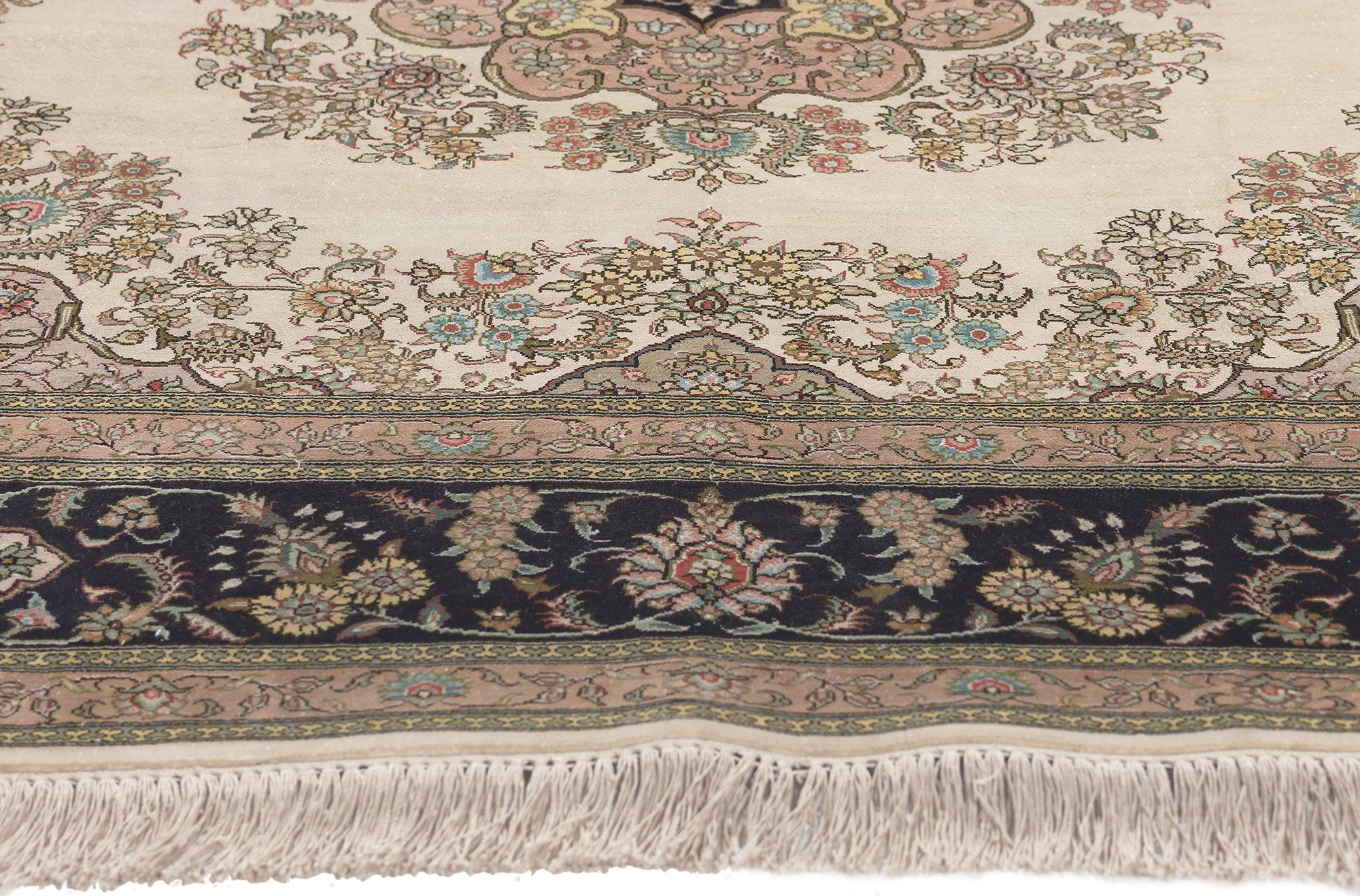 Hand-Knotted Silk on Silk Vintage Turkish Kayseri Rug Timeless Decadence For Sale