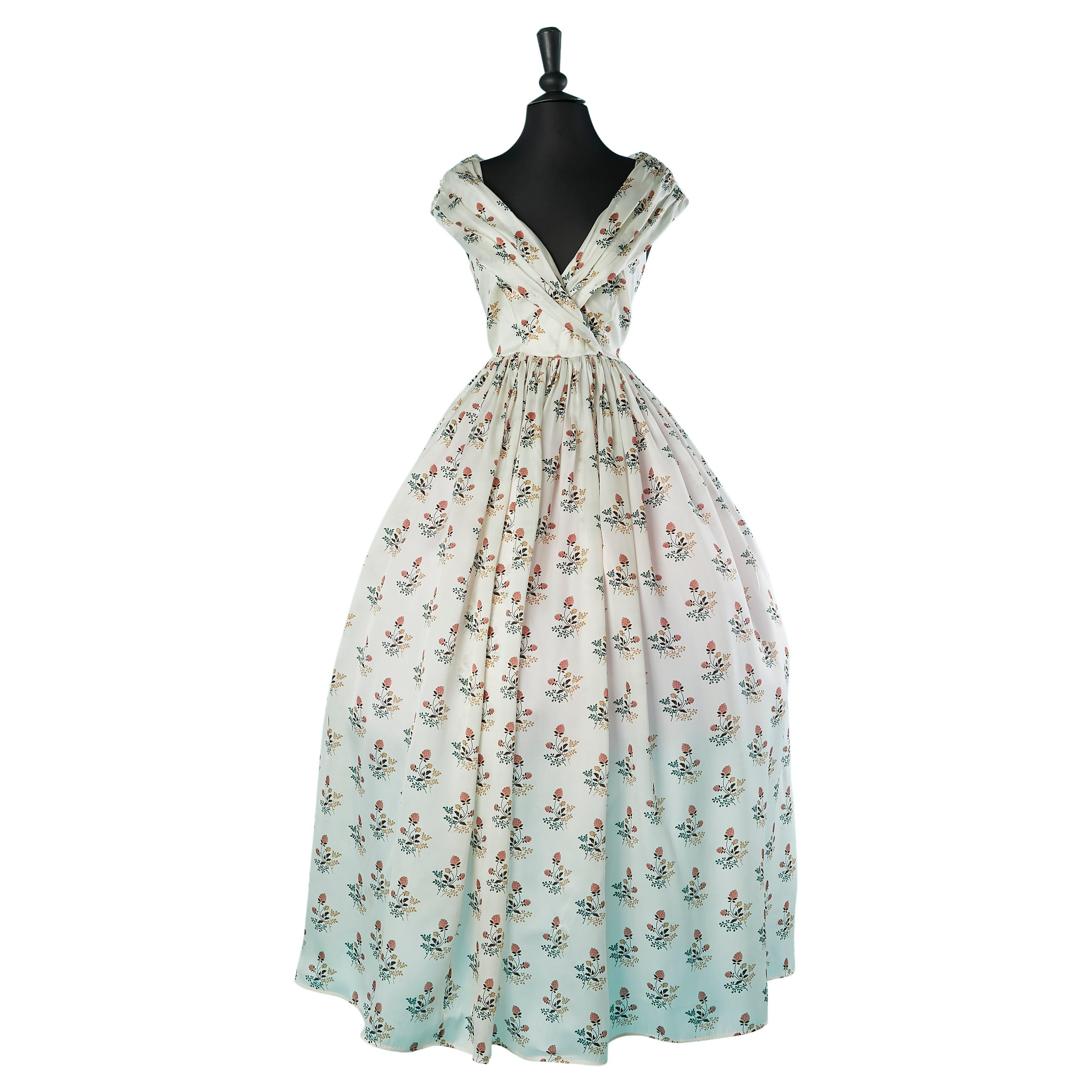 Silk organza long dress with flowers print and wrap on the bust Christian Dior 