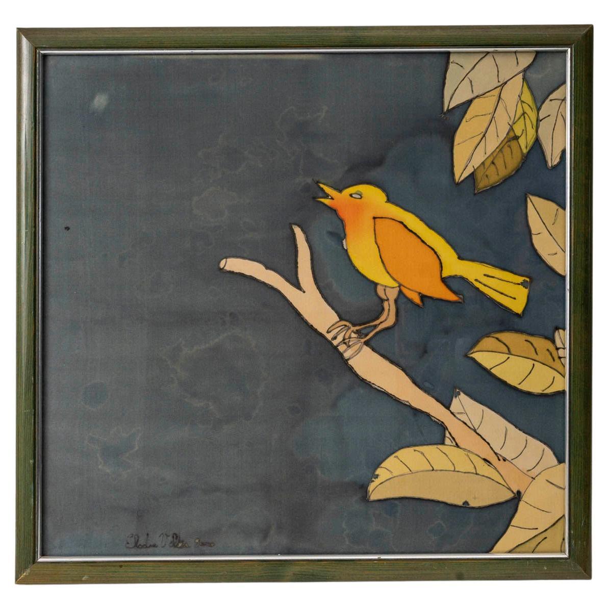 Silk Painting Depicting a Bird, 20th Century. For Sale