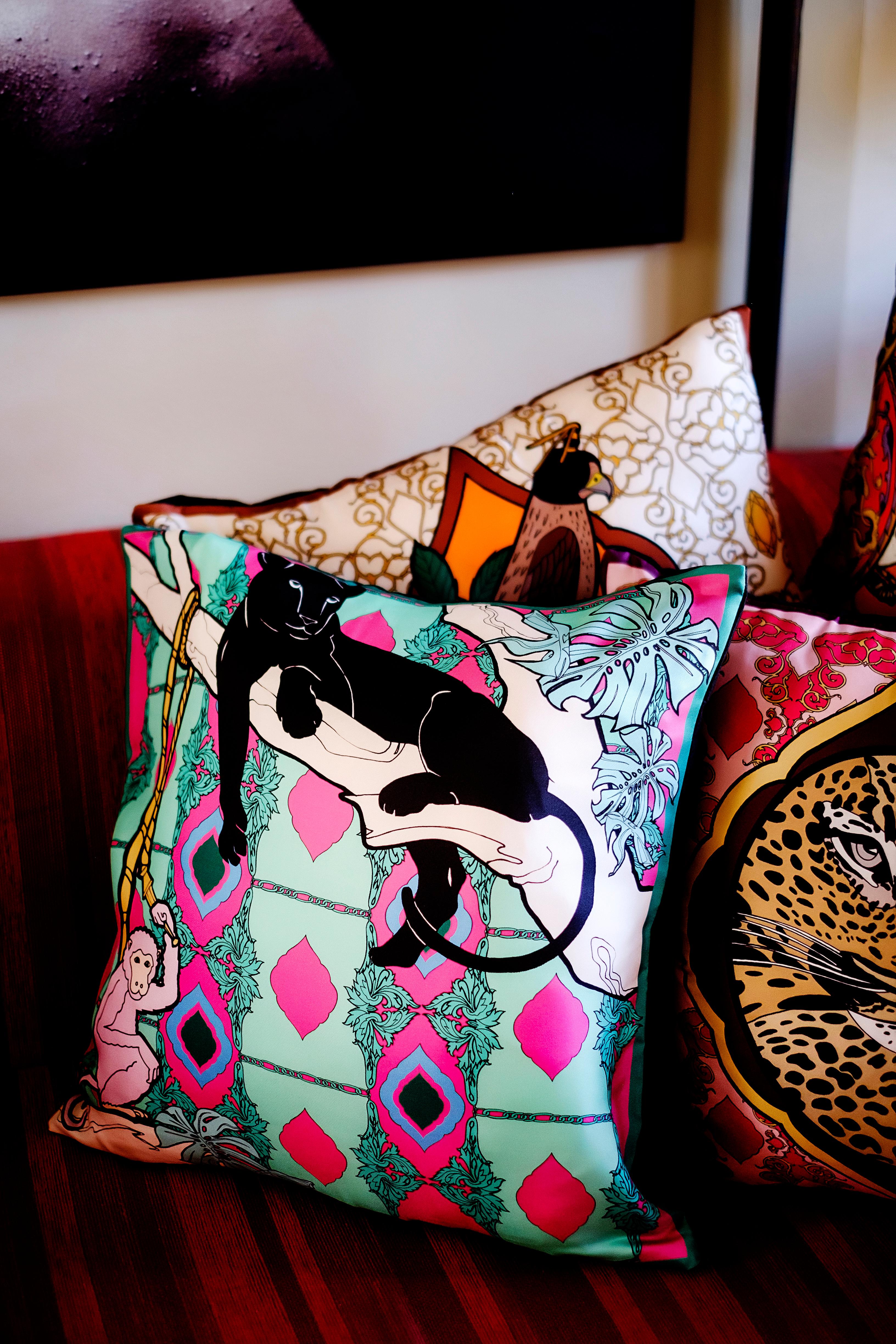Italian Silk Panther Arabesque Pillow 