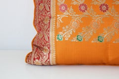 Silk Pillow Custom Made from a Wedding Orange Sari, India