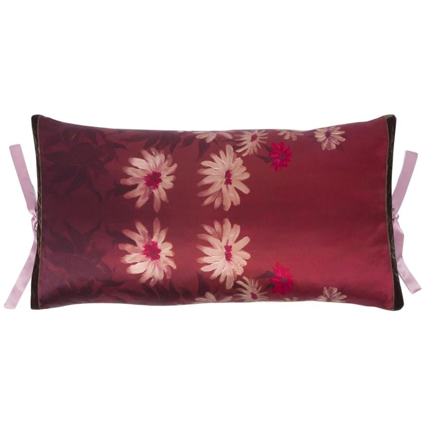 Coussin décoratif en soie imprimée marguerite rouge