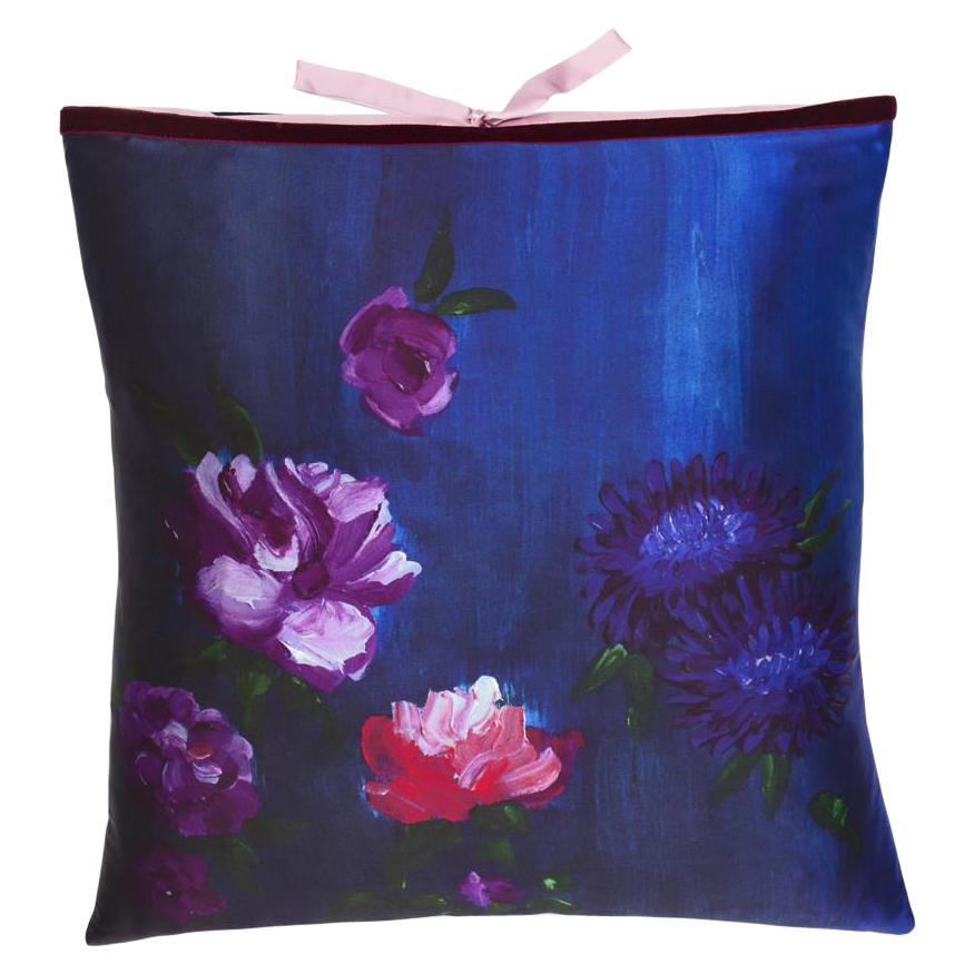 Silk Print Throw Pillow Inky Floral For Sale