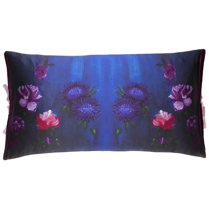 Silk Print Throw Pillow Inky Floral For Sale