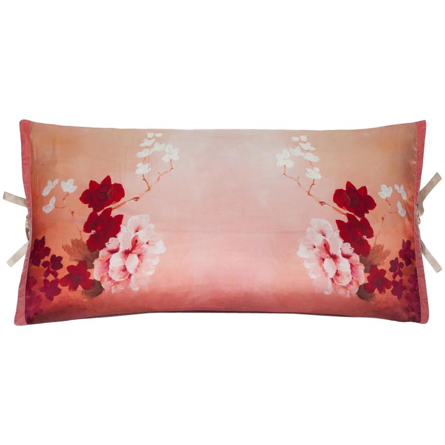 Silk Print Throw Pillow Pink Rose For Sale