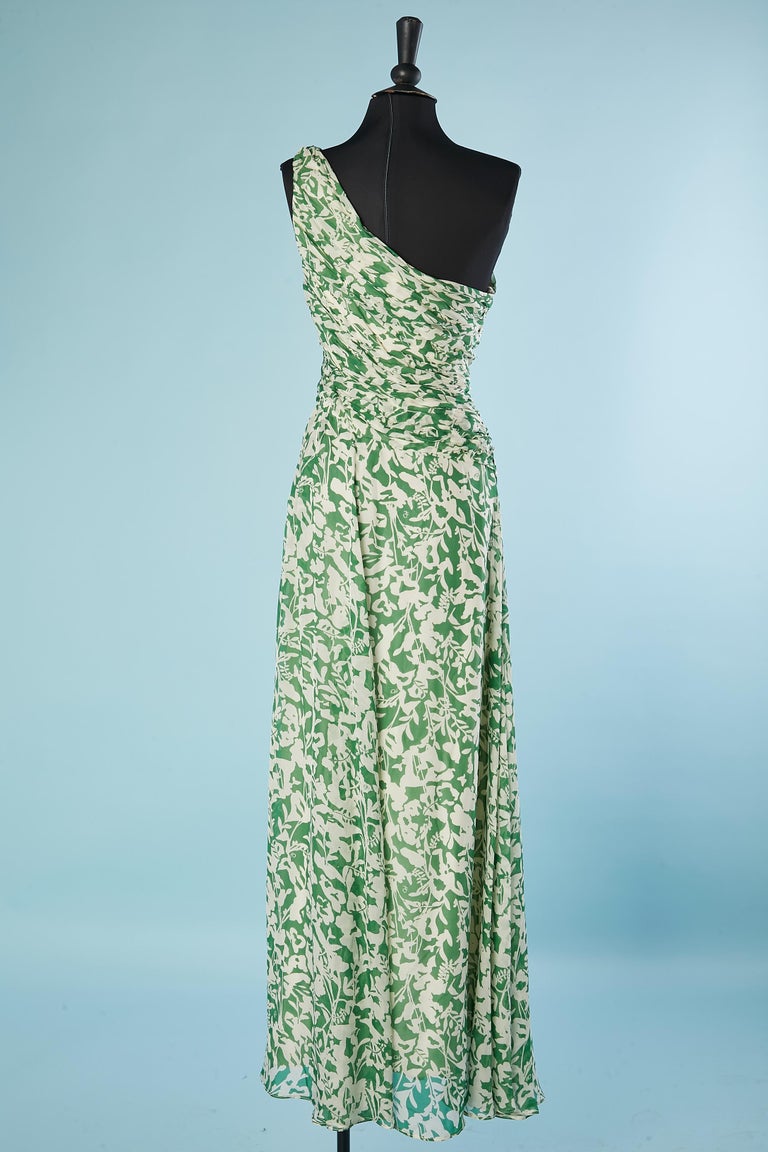 Silk printed and draped asymmetrical evening dress Carolina Herrera For  Sale at 1stDibs