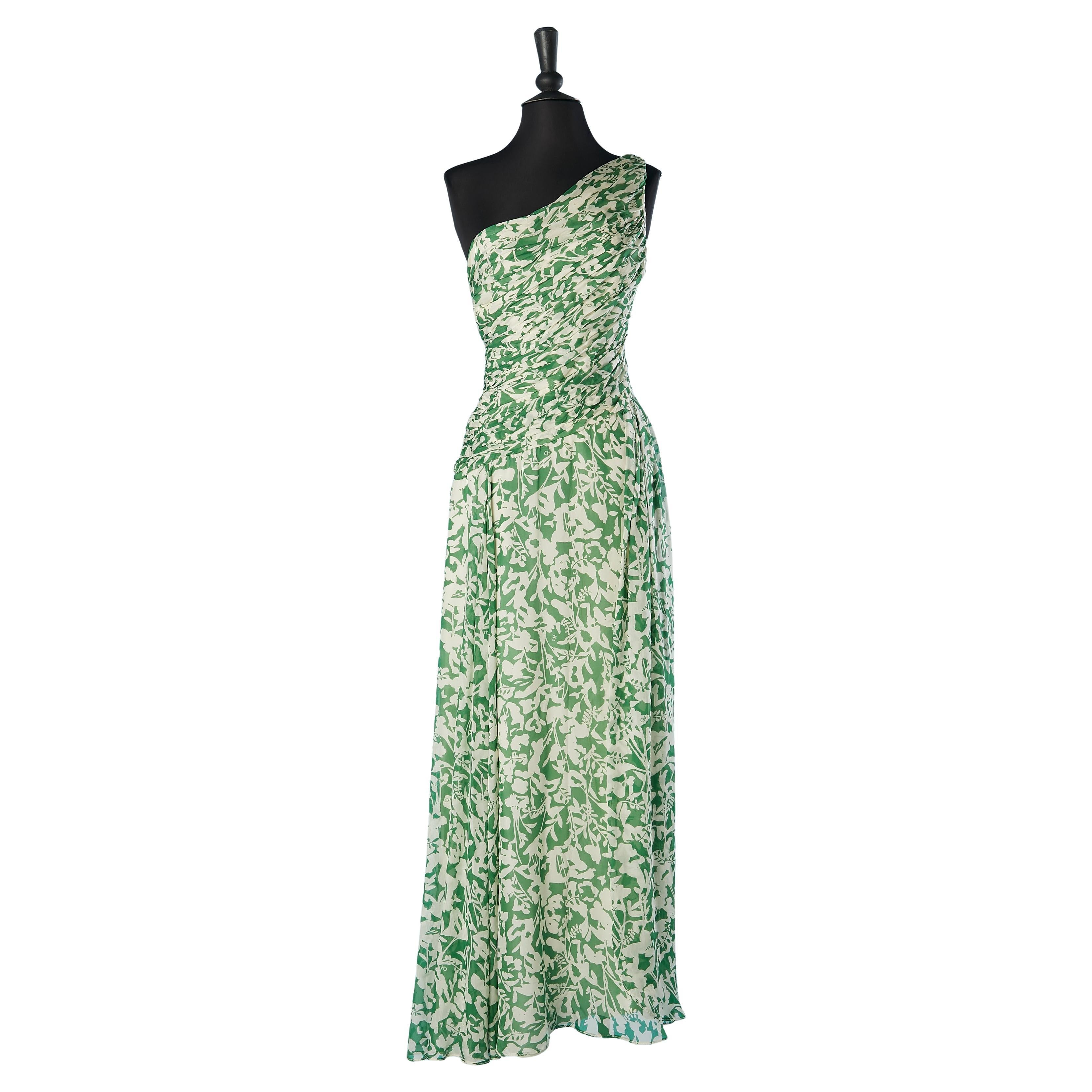 Vestido de noche asimétrico de seda estampado y drapeado Carolina Herrera en venta
