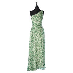 Silk printed and draped asymmetrical evening dress Carolina Herrera