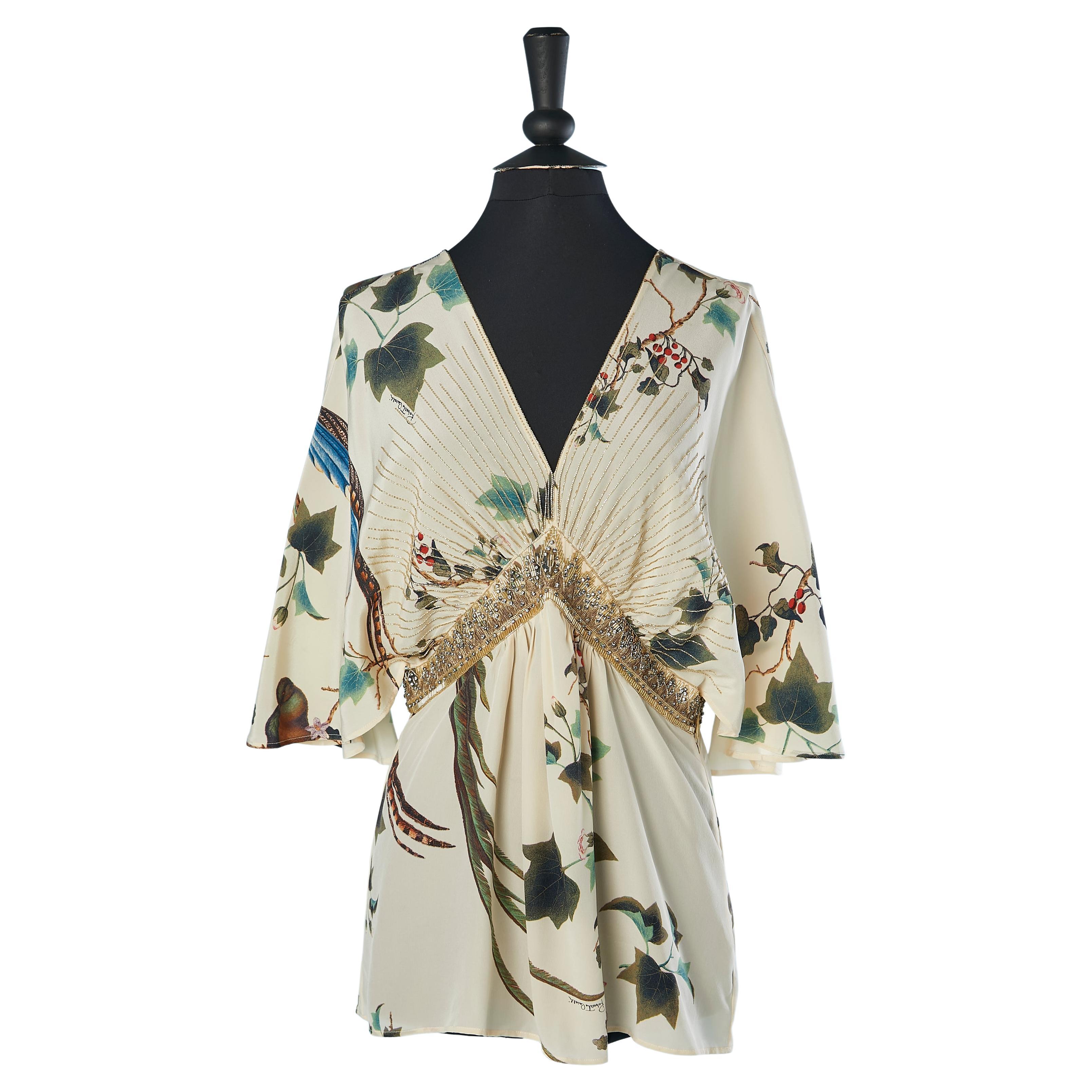 Silk printed blouse with beaded work Roberto Cavalli  For Sale