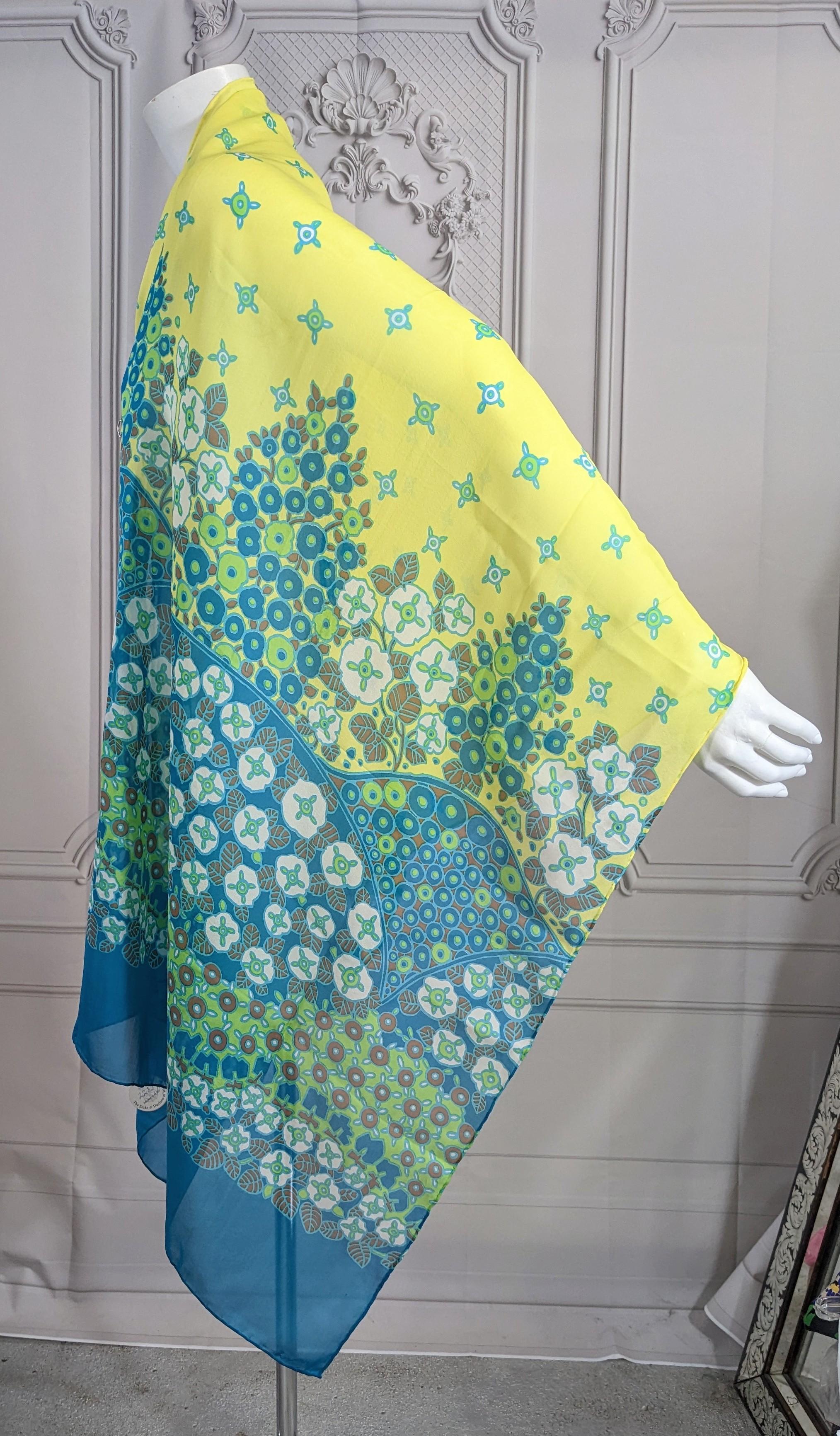 Blue Silk Printed Chiffon Shawl, Ex Collection Duchess of Windsor Sothebys. For Sale