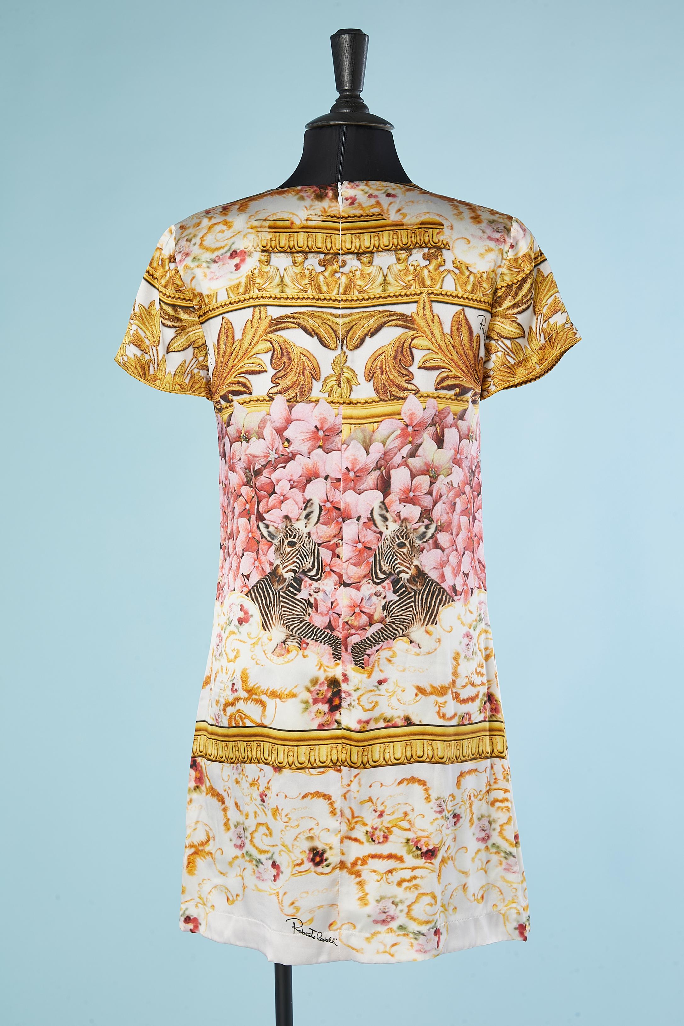 Silk printed cocktail dress with short sleeve Roberto Cavalli  For Sale 2