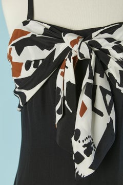 Silk printed dress with gather and bow on the chest CHLOE