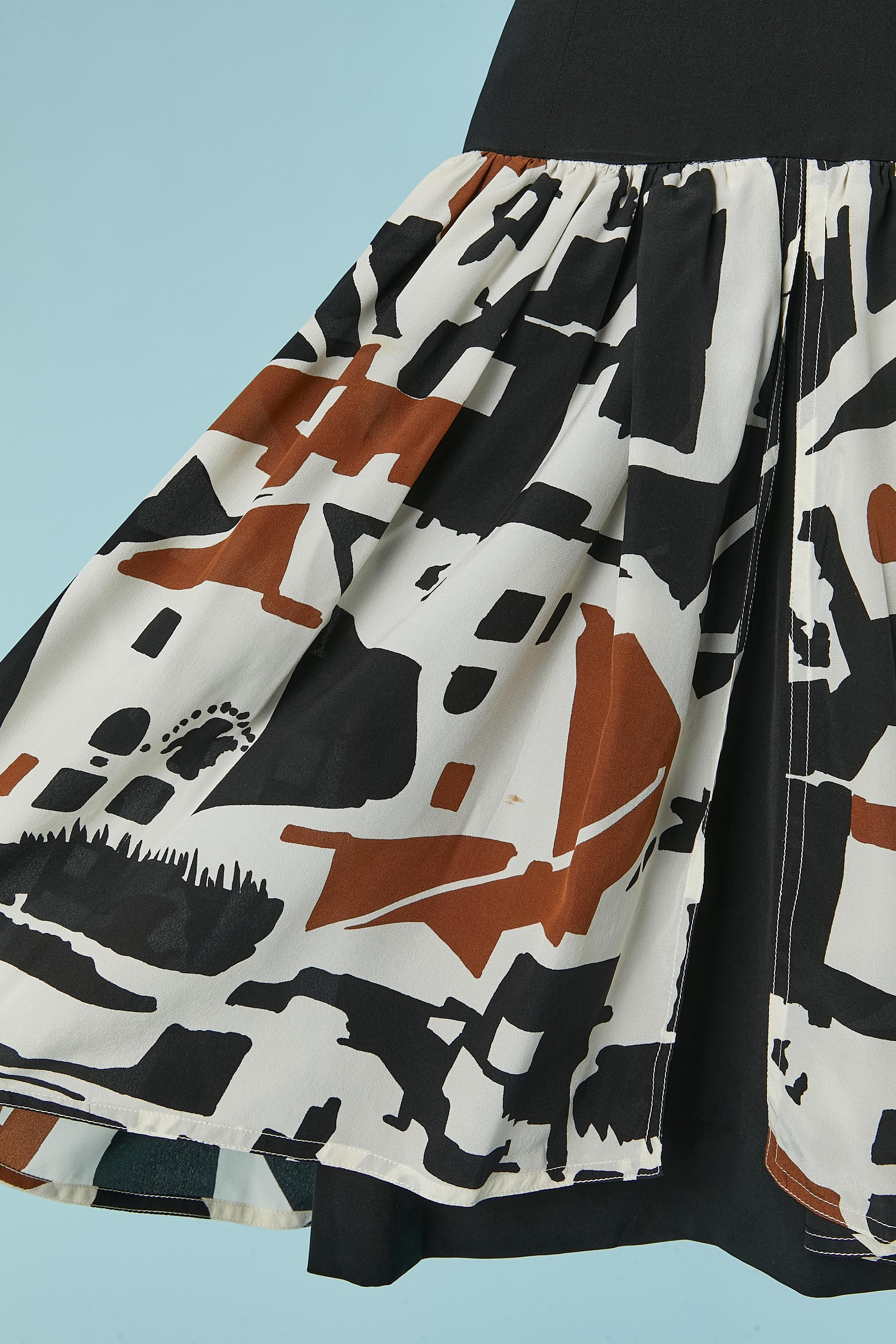Black Silk printed dress with gather and bow on the chest CHLOE For Sale