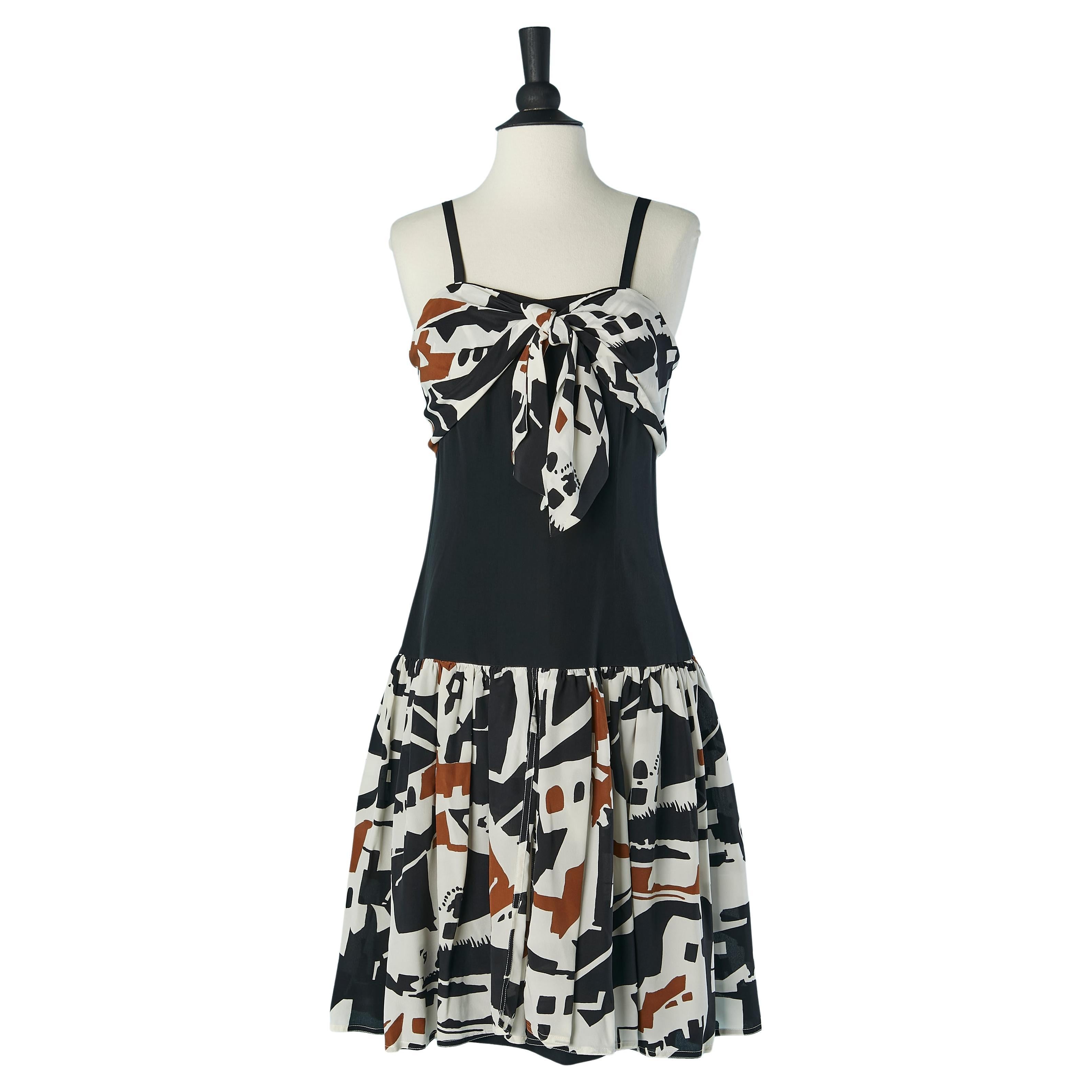 Silk printed dress with gather and bow on the chest CHLOE For Sale