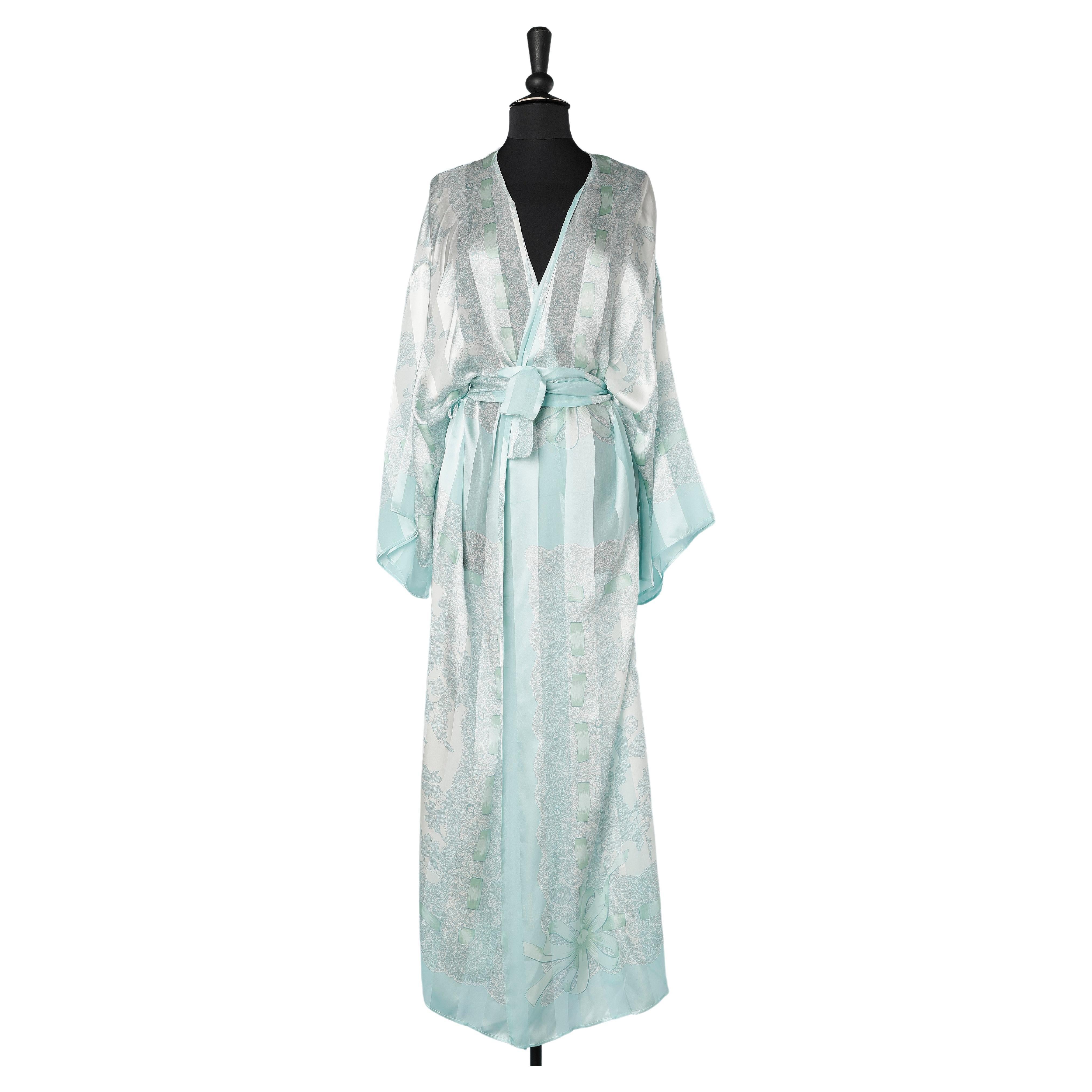 Silk printed jacquard chiffon silk Robe with belt Rochas lingerie NEW with tag  For Sale