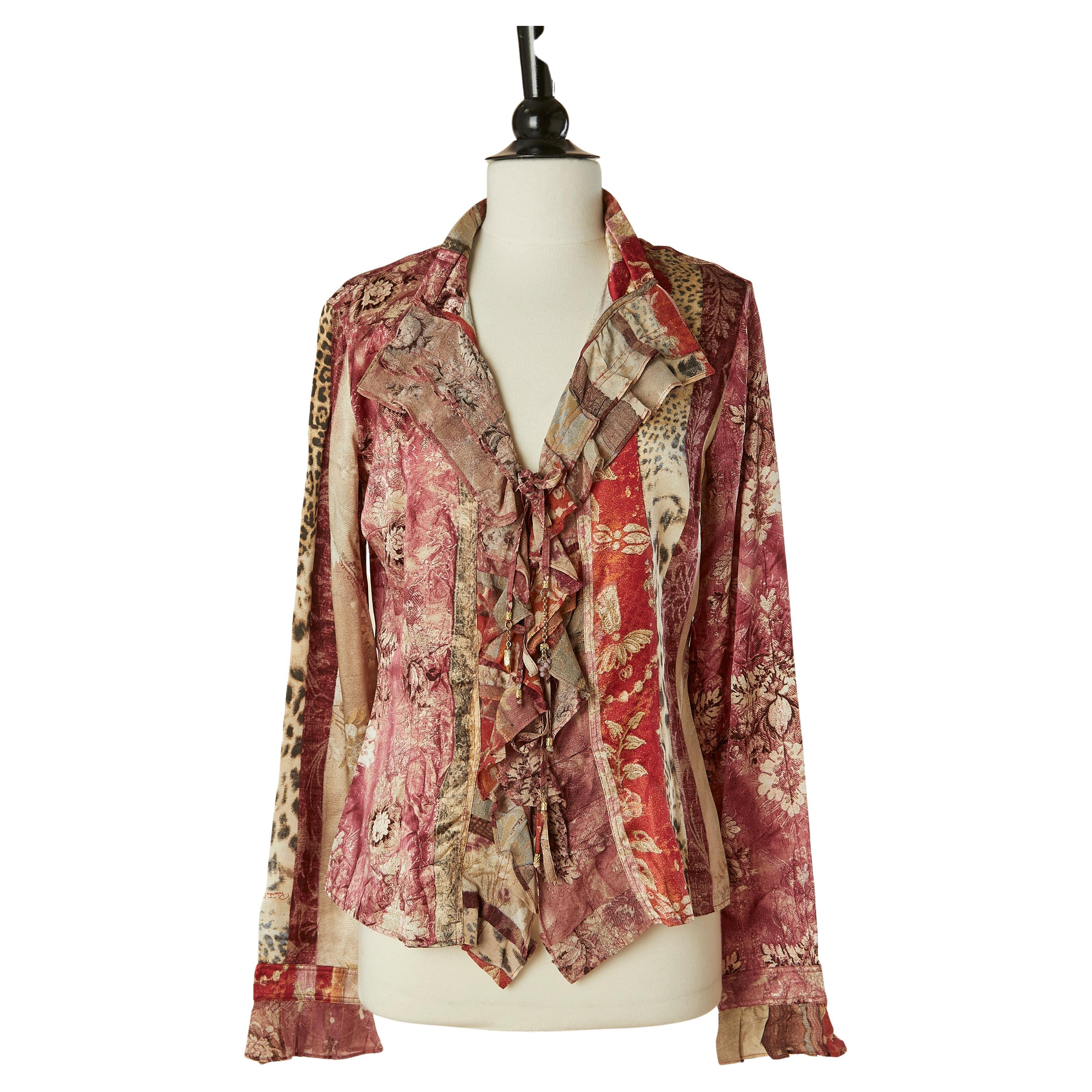 Chemise en soie imprimée avec jabot et fermeture à nœud sur le devant Roberto Cavalli