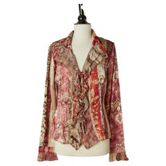 Chemise en soie imprimée avec jabot et fermeture à nœud sur le devant Roberto Cavalli