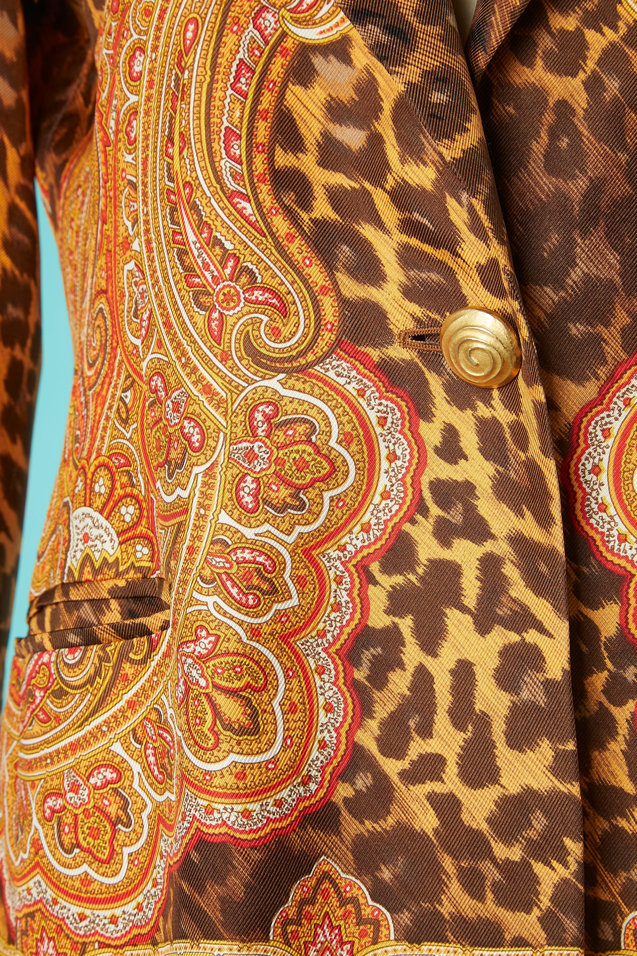 Brown Silk printed single-breasted jacket Escada Margaretha Ley For Sale