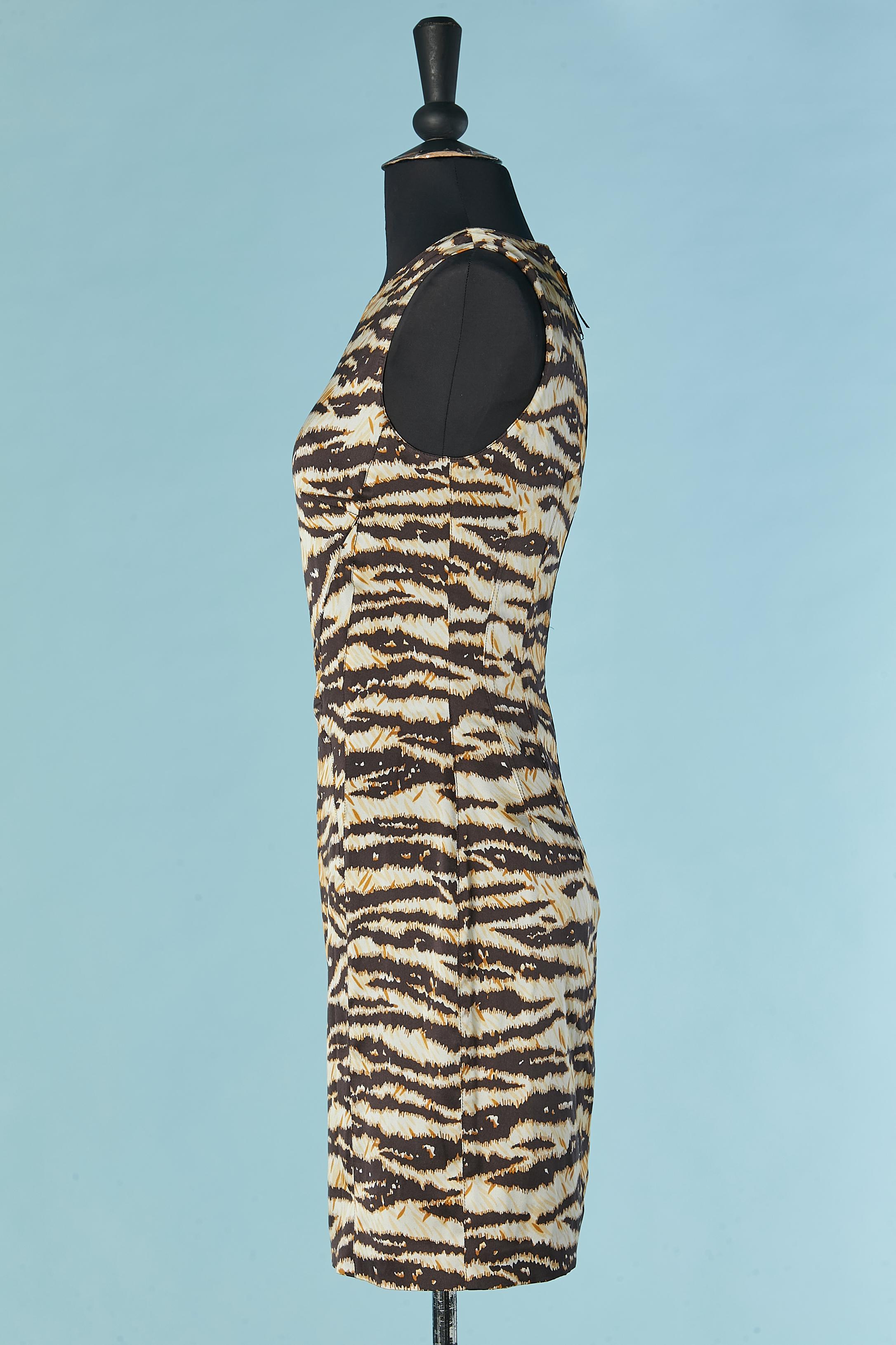 Brown Silk printed sleeveless dress D&G Dolce Gabbana For Sale