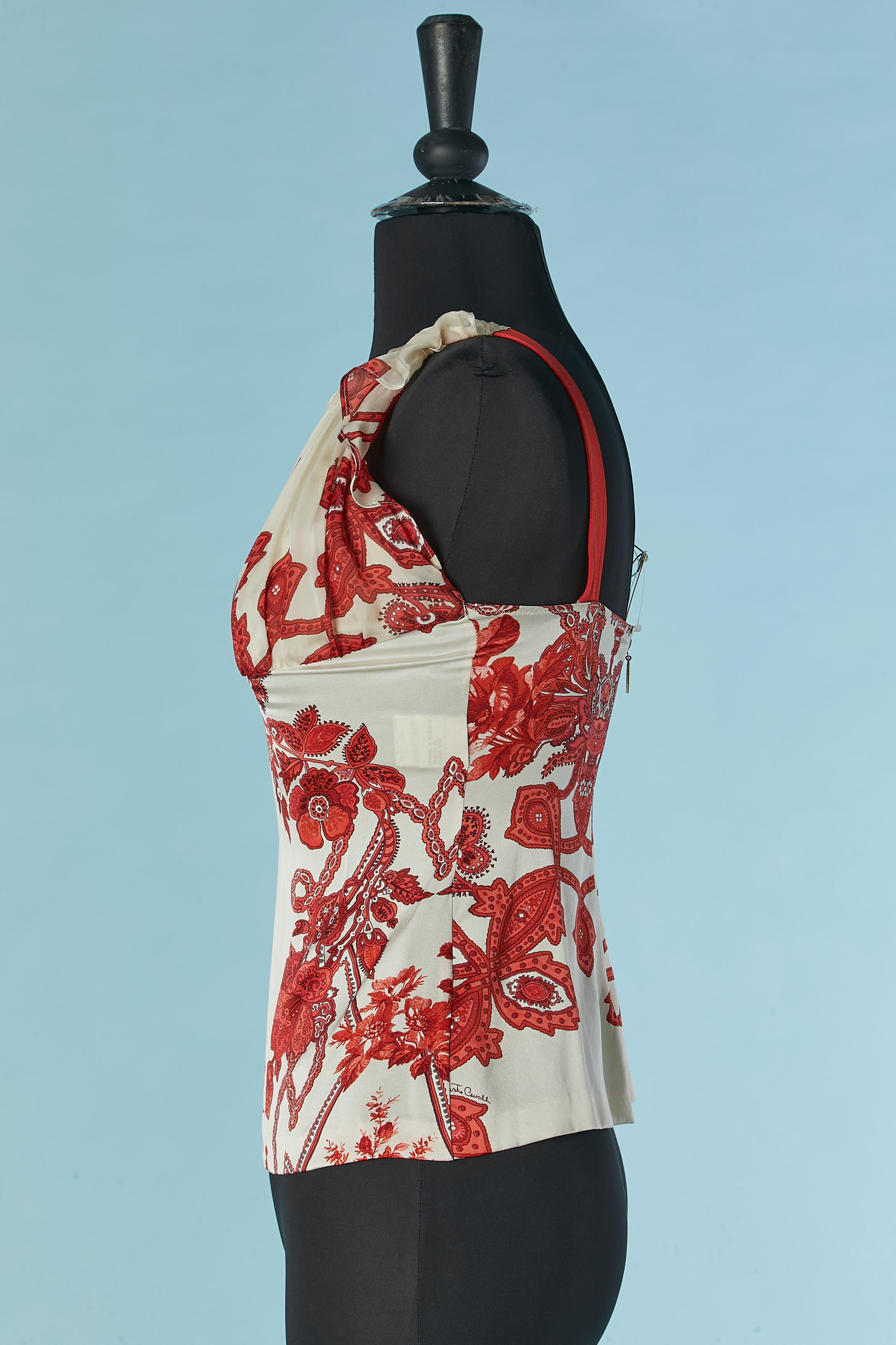 Women's or Men's Silk printed sleeveless top with gather and ruffles Roberto Cavalli New For Sale
