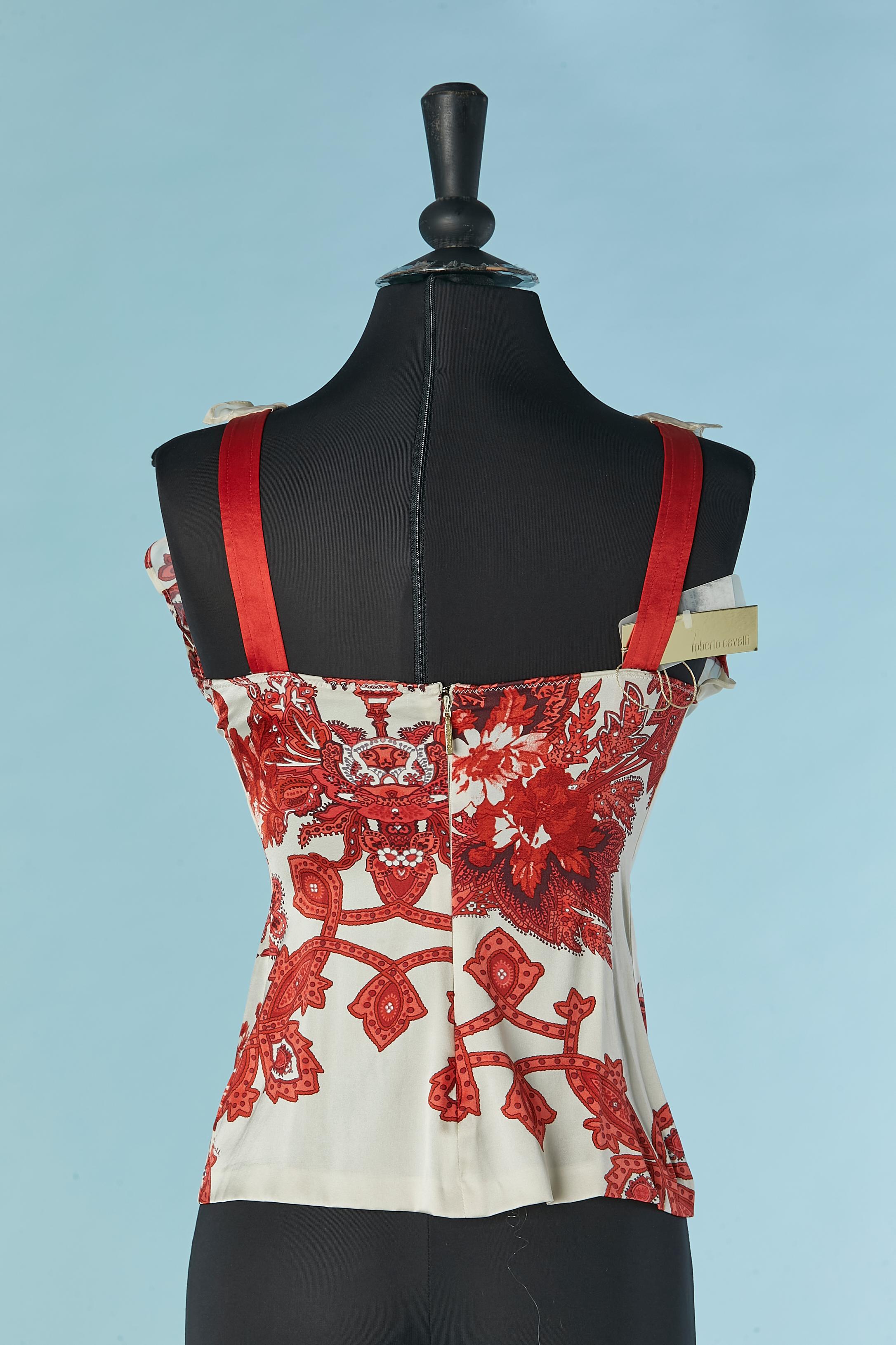 Silk printed sleeveless top with gather and ruffles Roberto Cavalli New For Sale 1