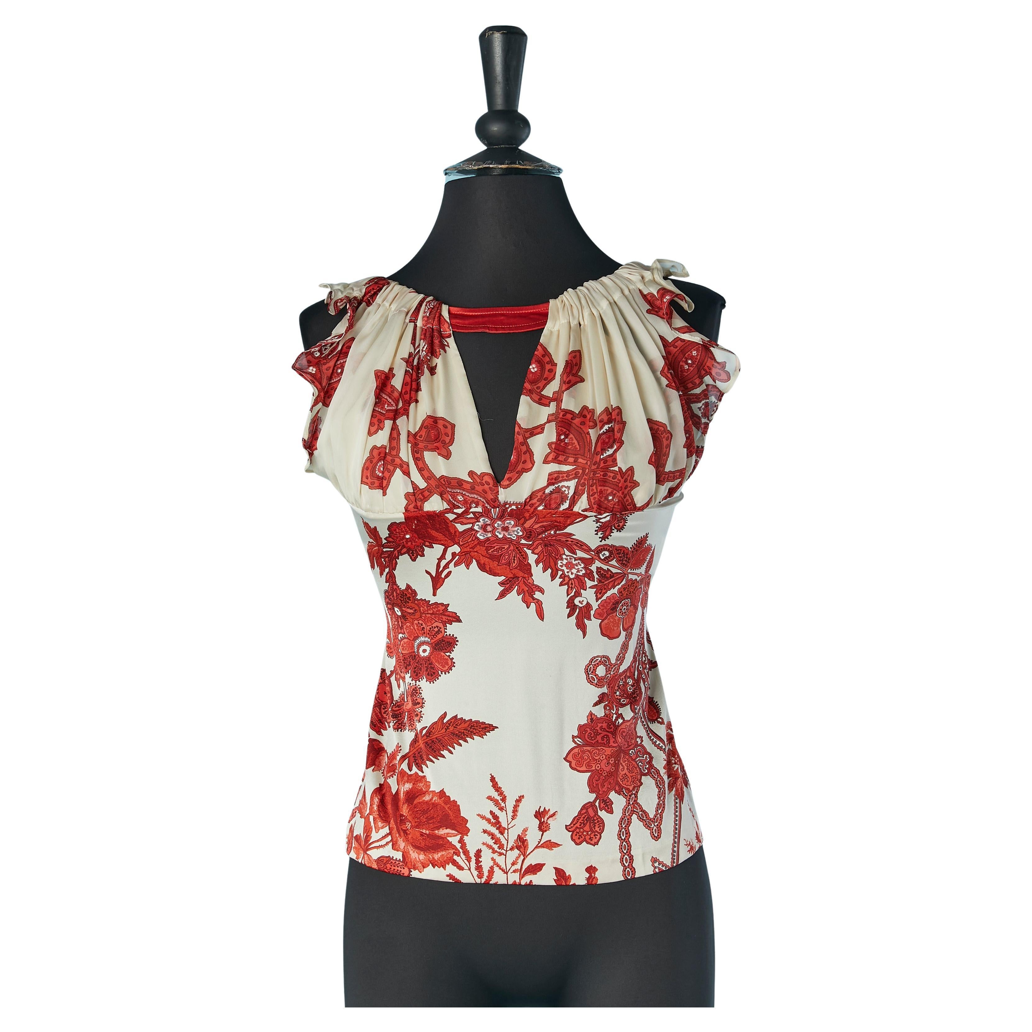 Silk printed sleeveless top with gather and ruffles Roberto Cavalli New For Sale
