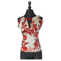Top senza maniche in seta stampata con arricciature e volant Roberto Cavalli New