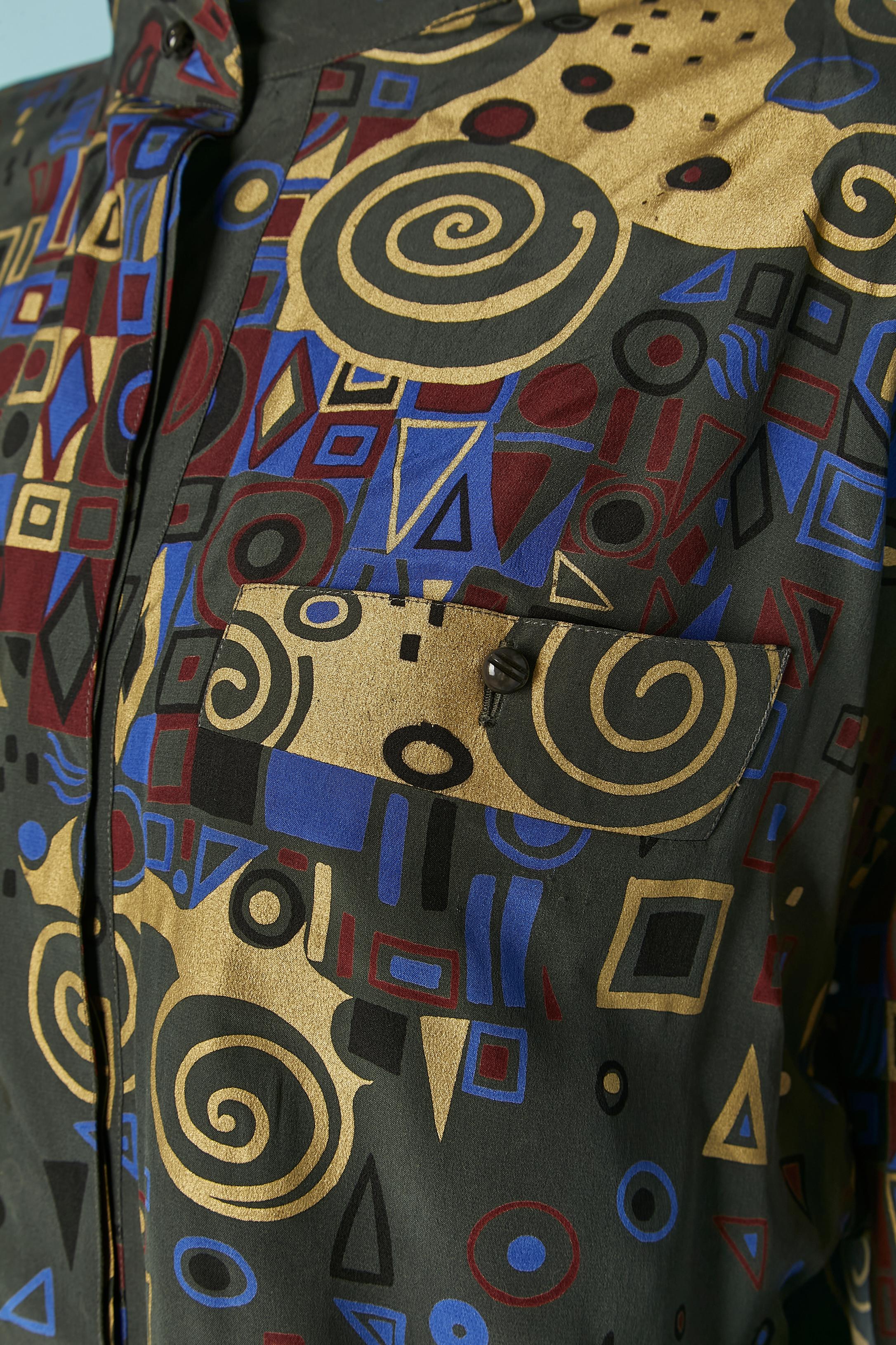Túnica de seda estampada ANTONIO DE PESCARA Circa 1980's Negro en venta