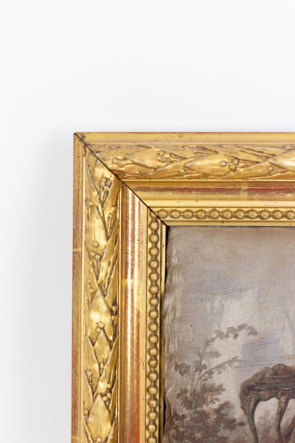Européen Impression en soie, scène romantique, XIXe siècle en vente