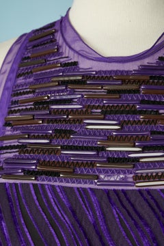 Silk purple cocktail dress with beaded work and velvet appliqué Bottega Veneta